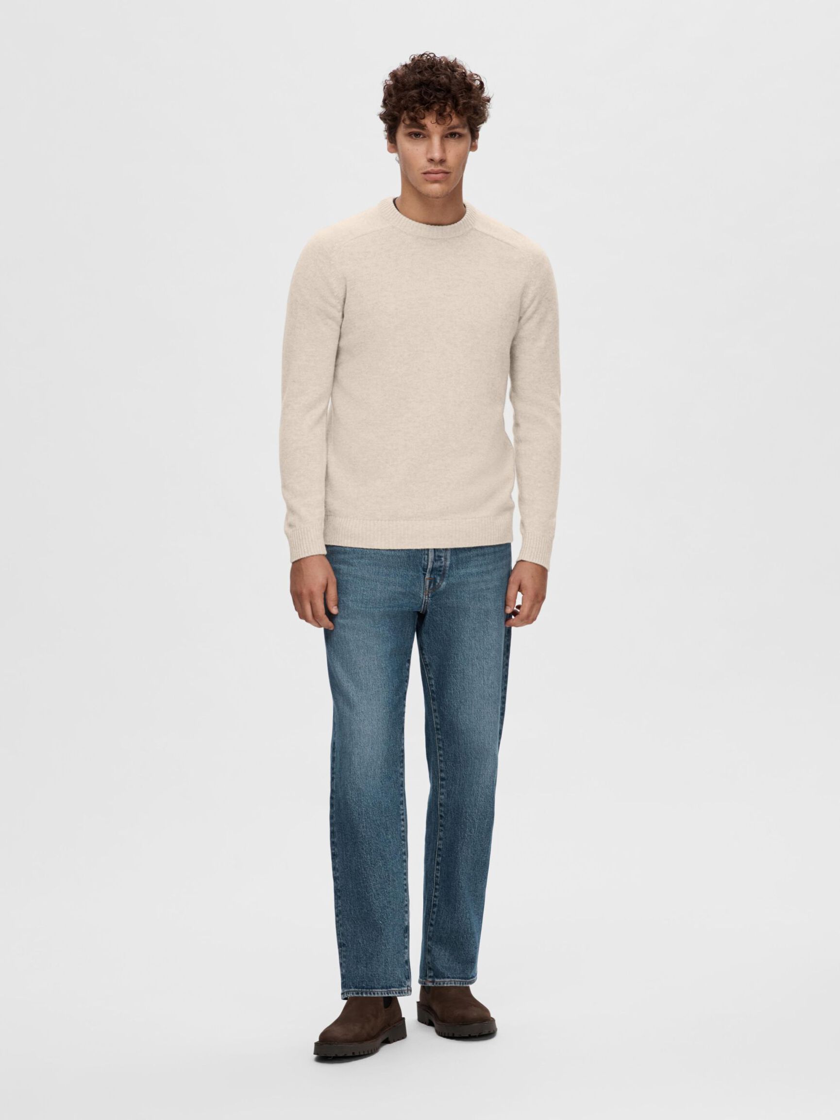CREW NECK KNITTED JUMPER, Kelp, highres