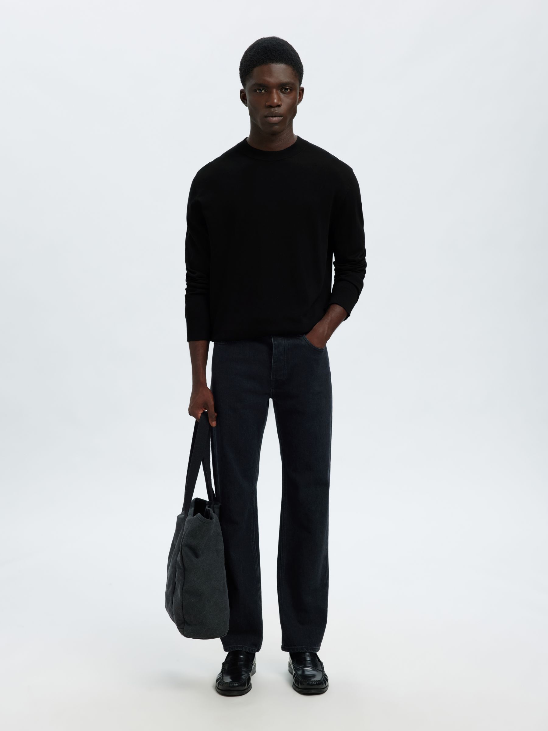 BAUMWOLL PULLOVER, Black, highres