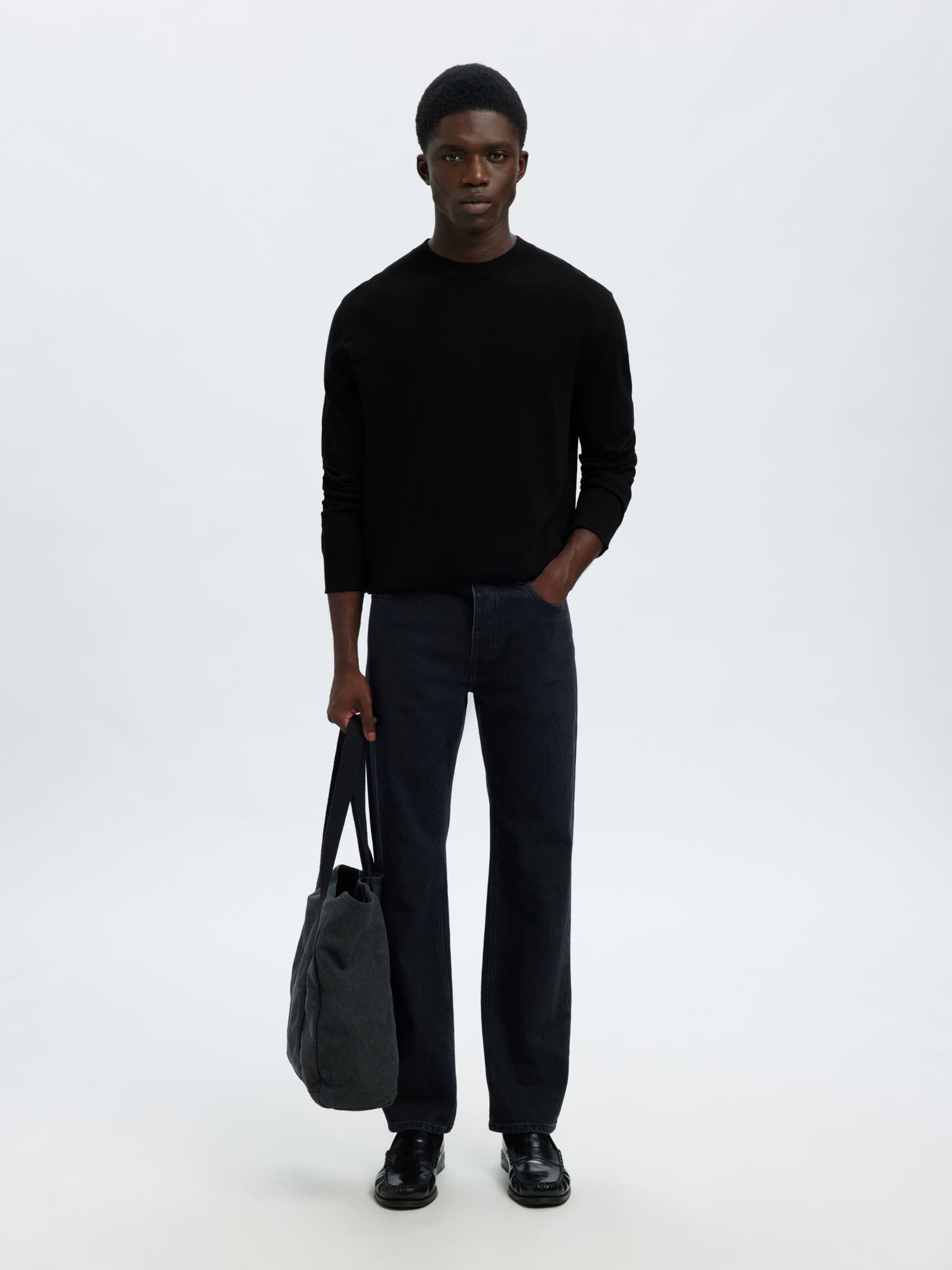 BAUMWOLL PULLOVER, Black, highres