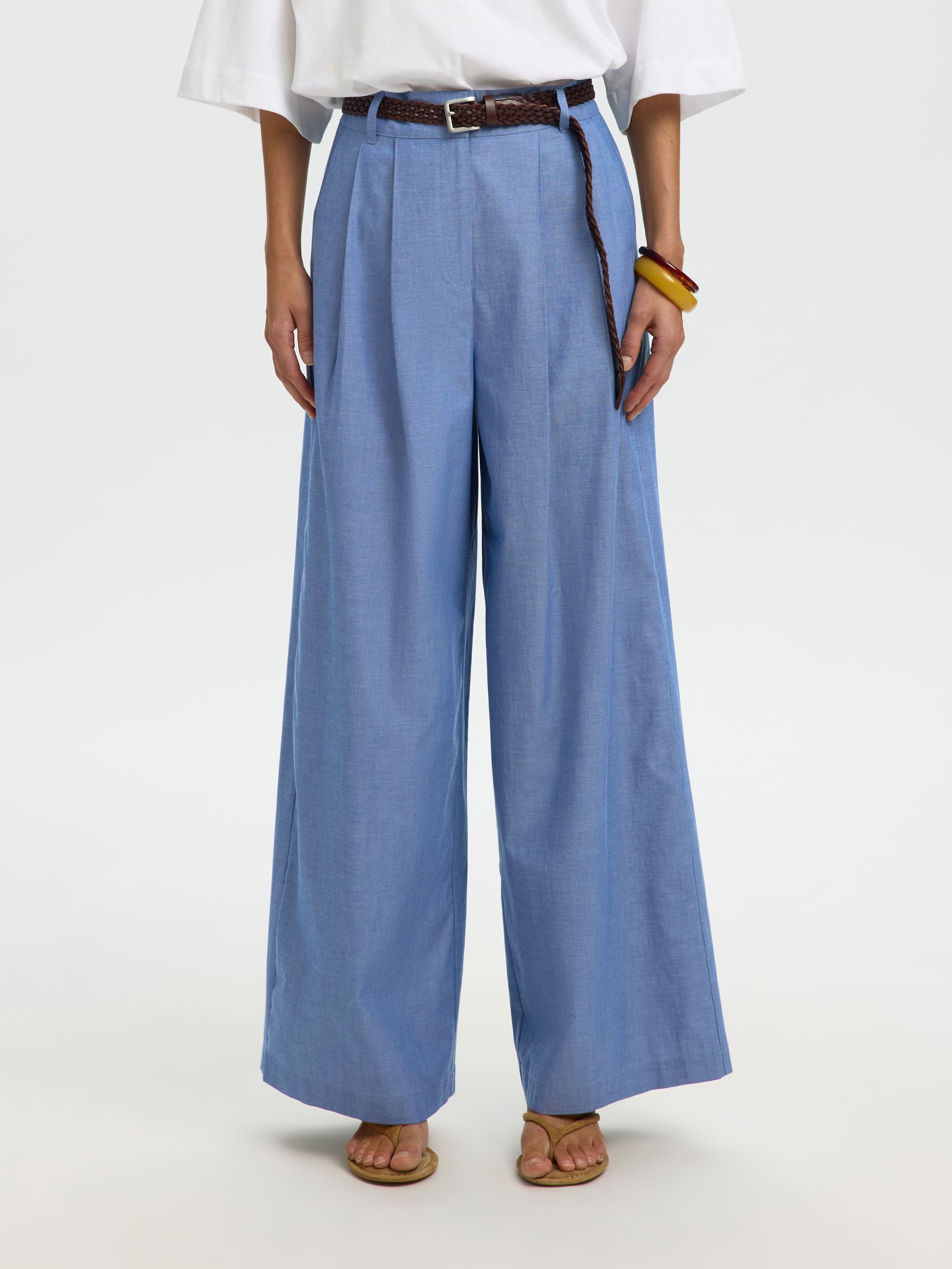 PLEATED WIDE-LEG TROUSERS, Dark Blue, highres