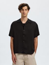 SATIN SHORT SLEEVED SHIRT, Black, highres