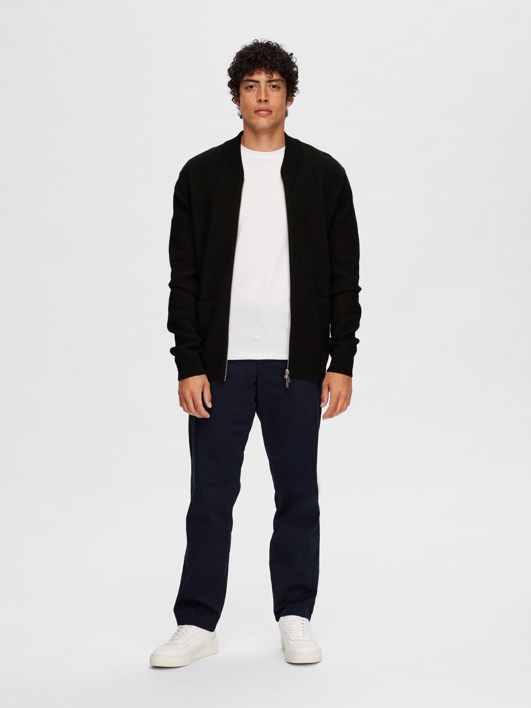 MERINOWOLL STRICKJACKE, Black, highres