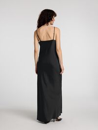 SATIJN KANT SLIPDRESS, Black, highres