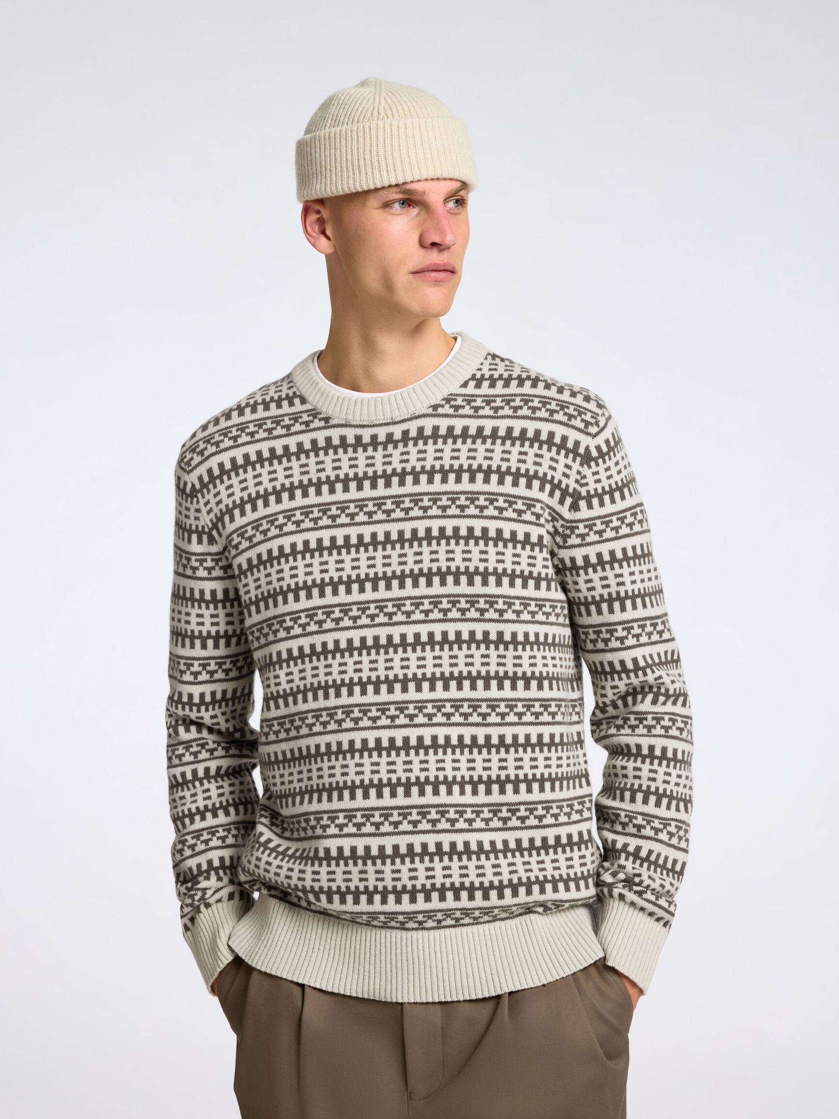 WOLLGEMISCH PULLOVER, Oatmeal, highres
