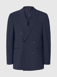 RELAXED FIT DOUBLE-BREASTED BLAZER, Dark Navy, highres