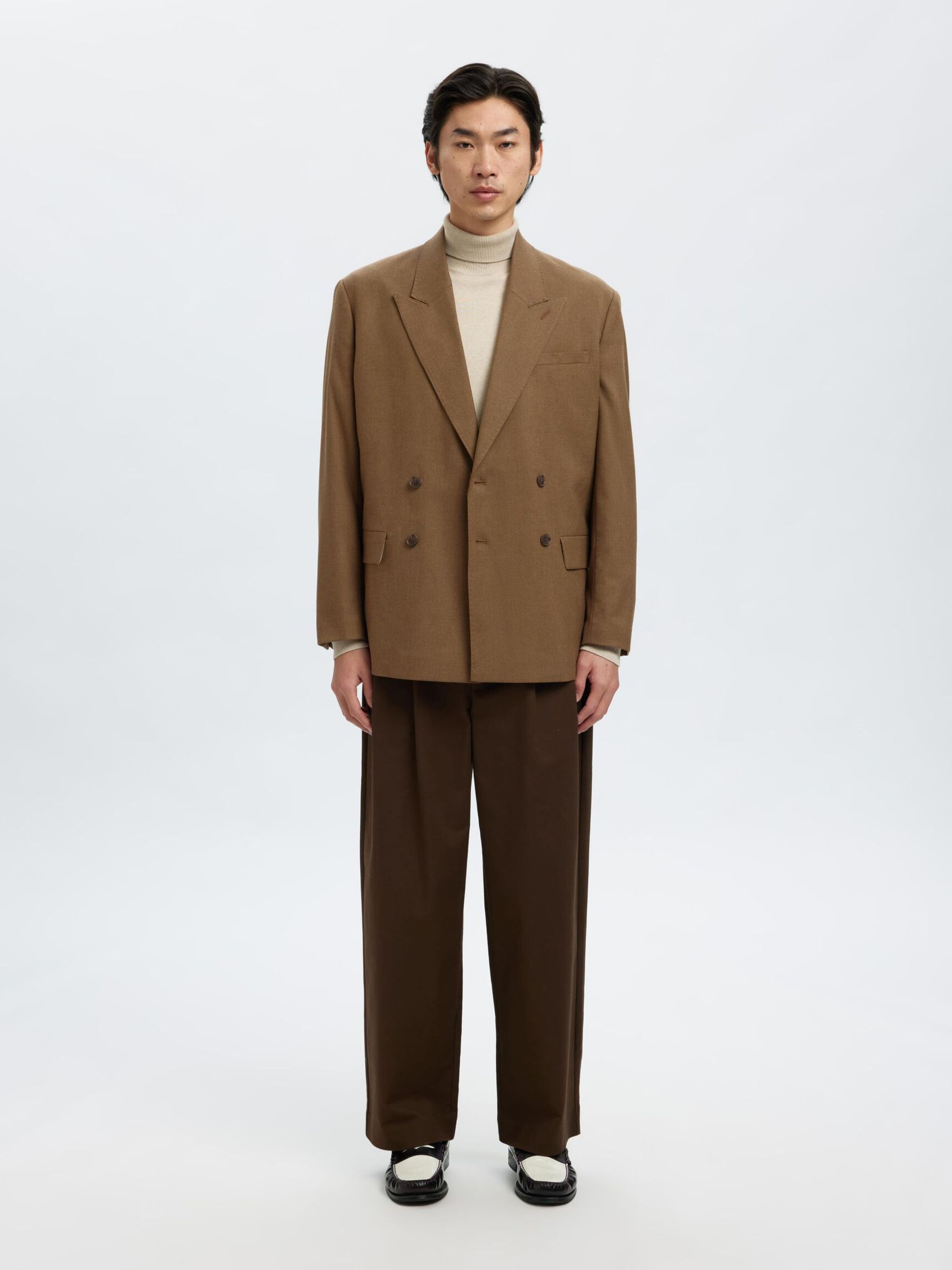 RELAXED FIT DOUBLE-BREASTED BLAZER, Cognac, highres