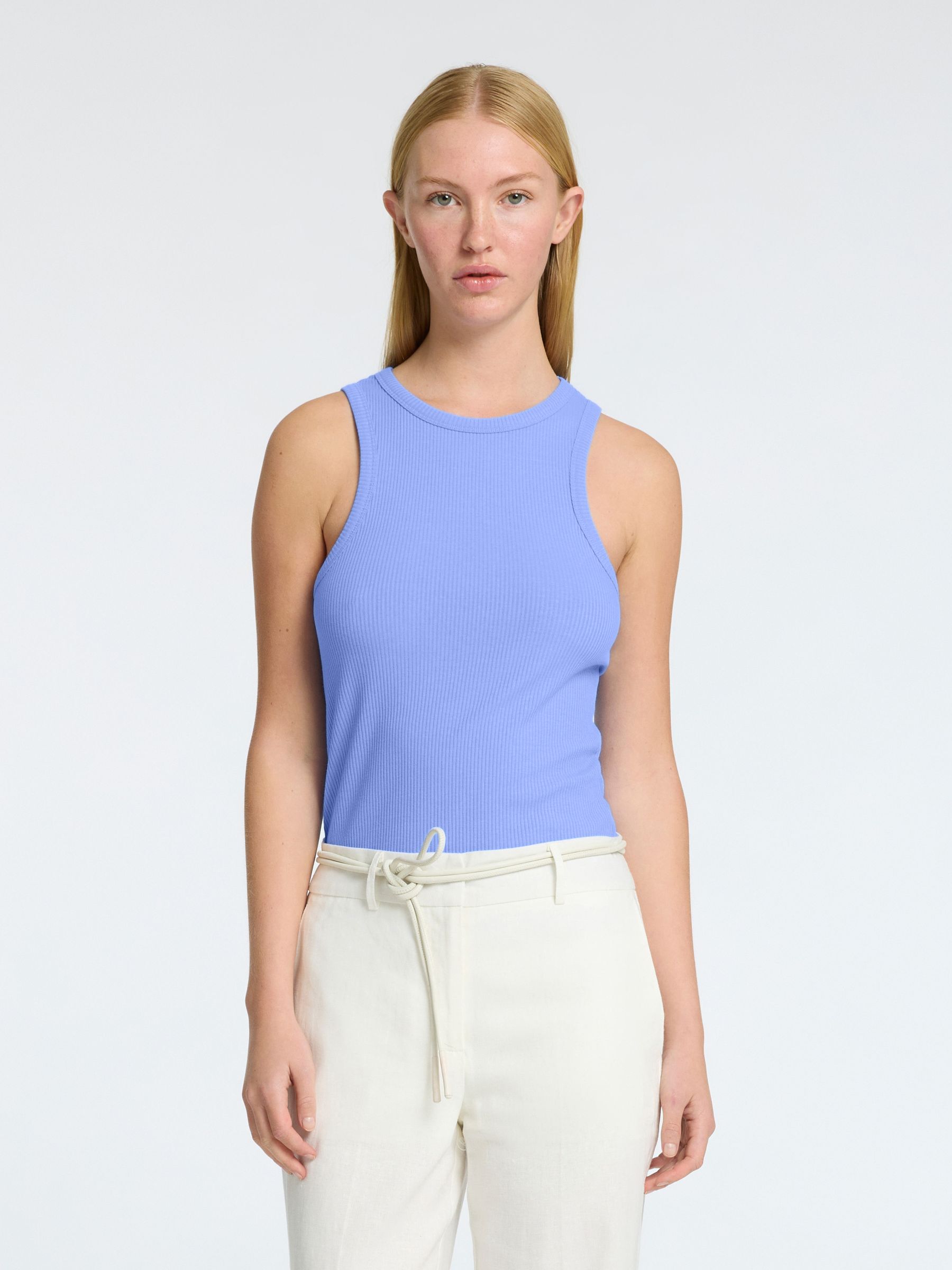 RIBBED TANK TOP, Cornflower Blue, highres