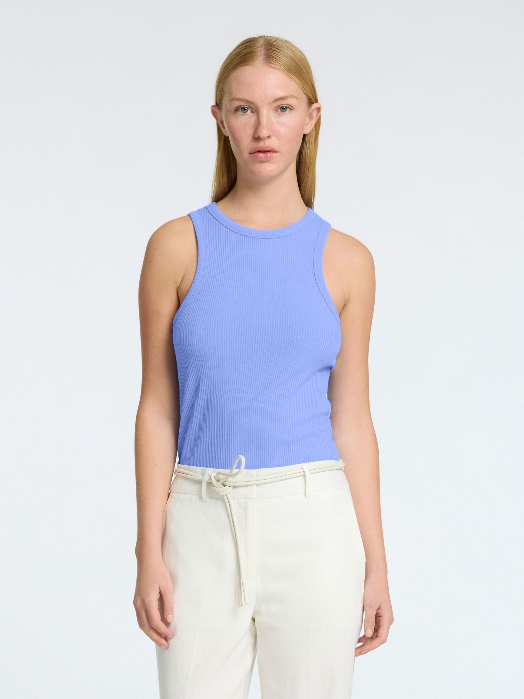 RIBBED TANK TOP, Cornflower Blue, highres