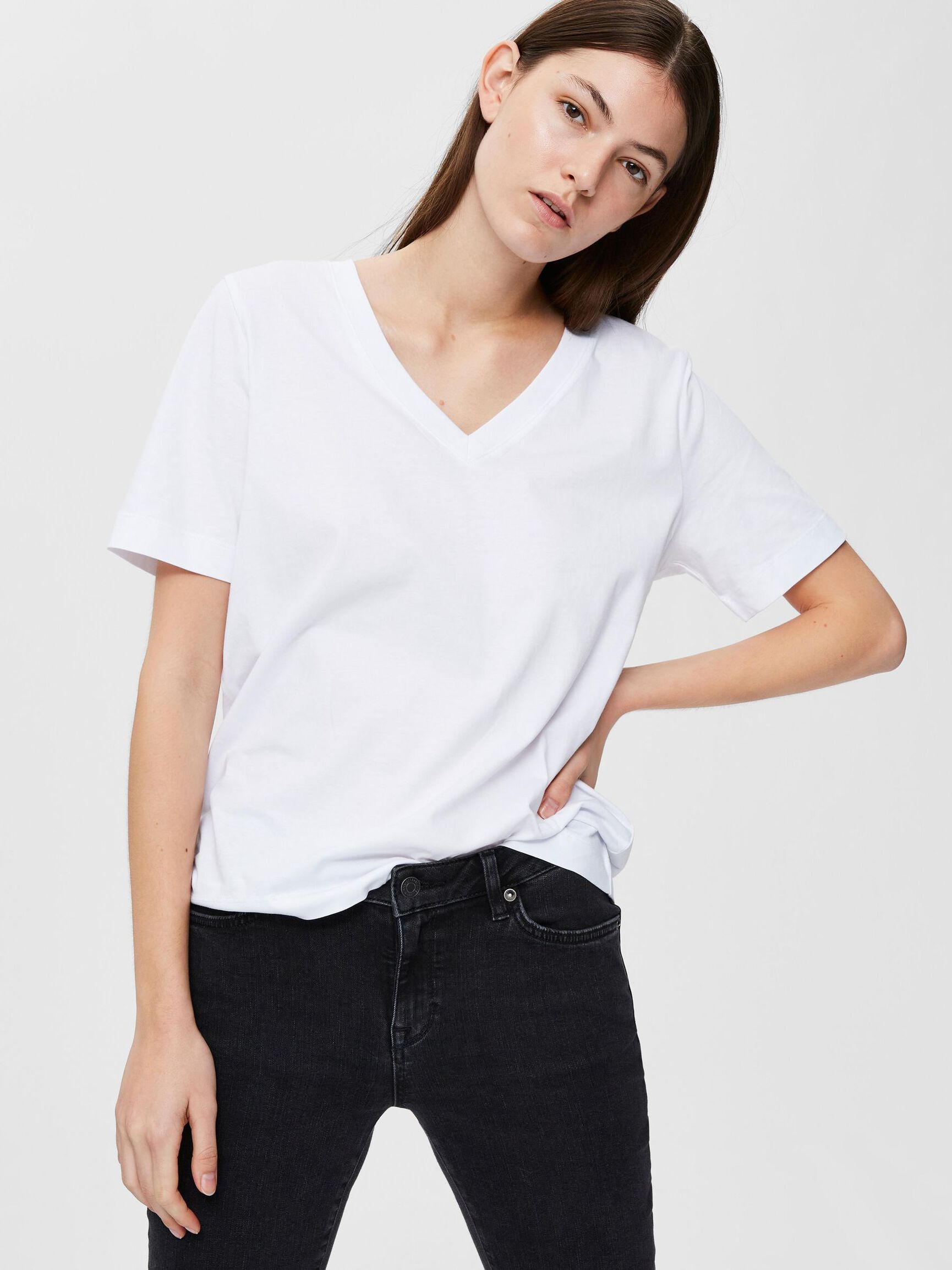V-AUSSCHNITT T-SHIRT, Bright White, highres