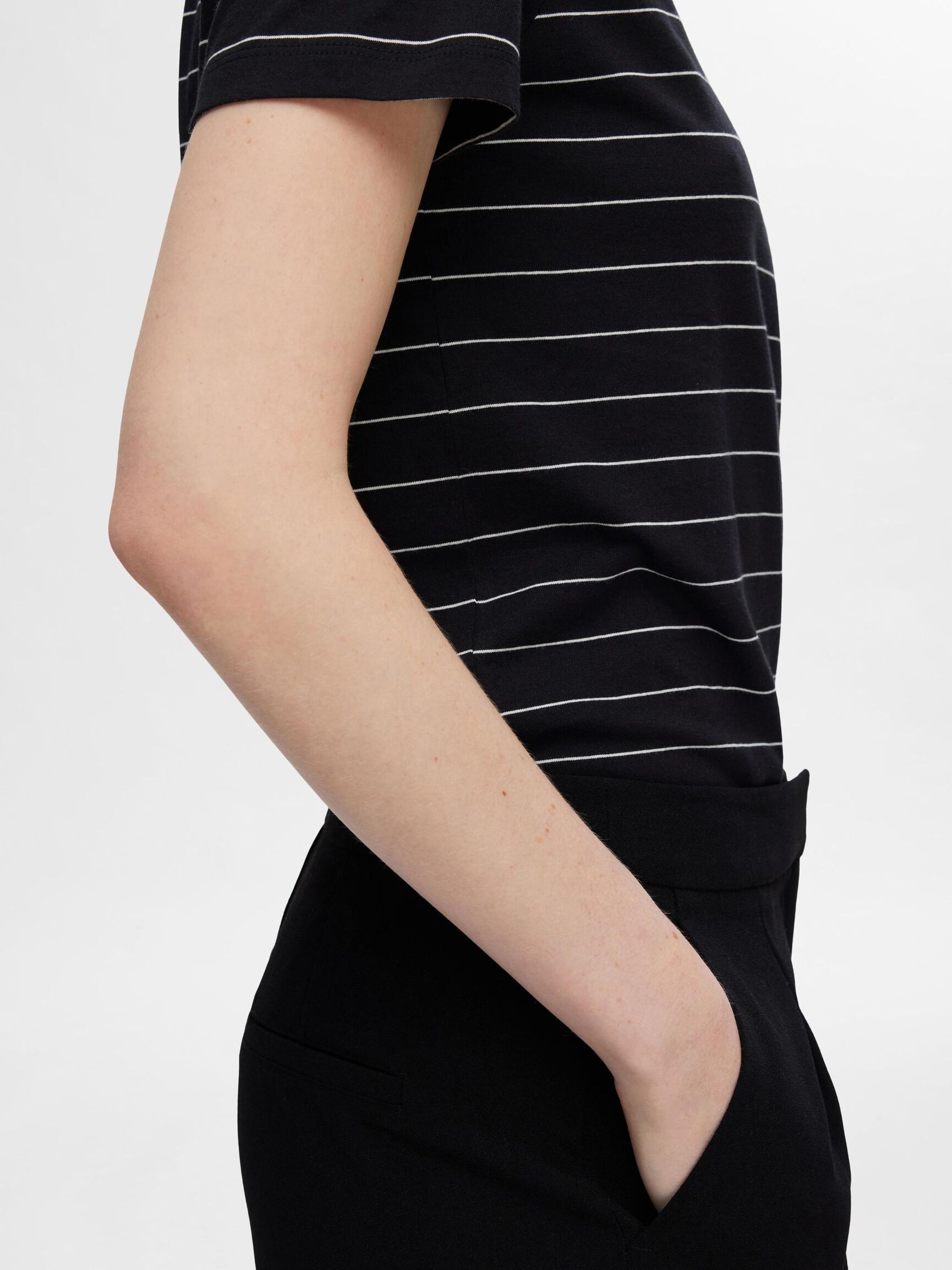 STRIPED COTTON T-SHIRT, Black, highres