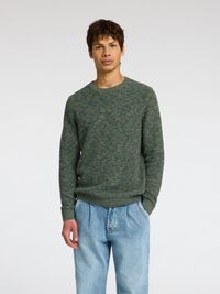CREW NECK KNITTED PULLOVER, Rain Forest, highres