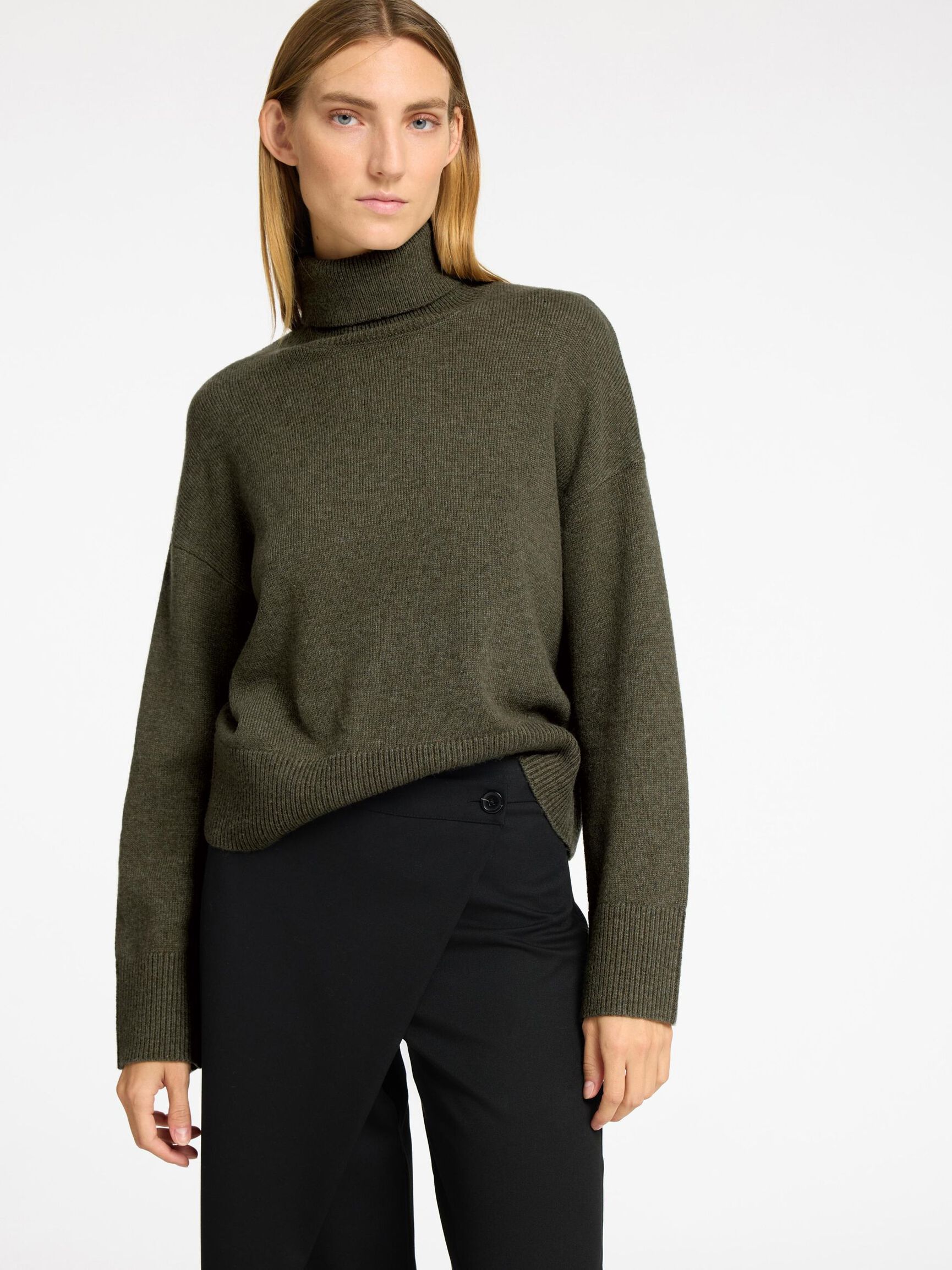 WOOL BLEND ROLL NECK JUMPER, Kalamata, highres