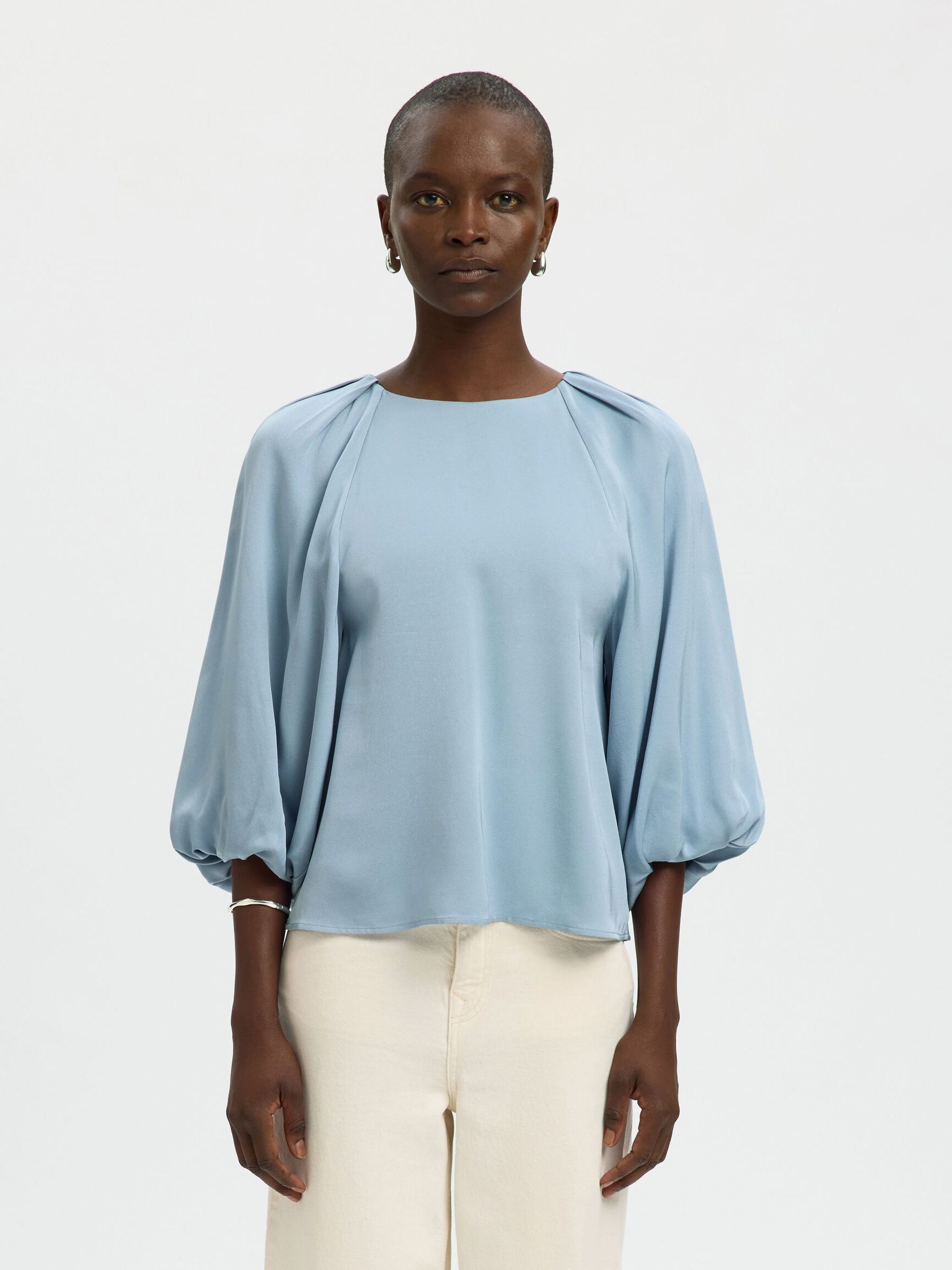 VISCOSE BLOUSE MANCHES 3/4, Dusty Blue, highres