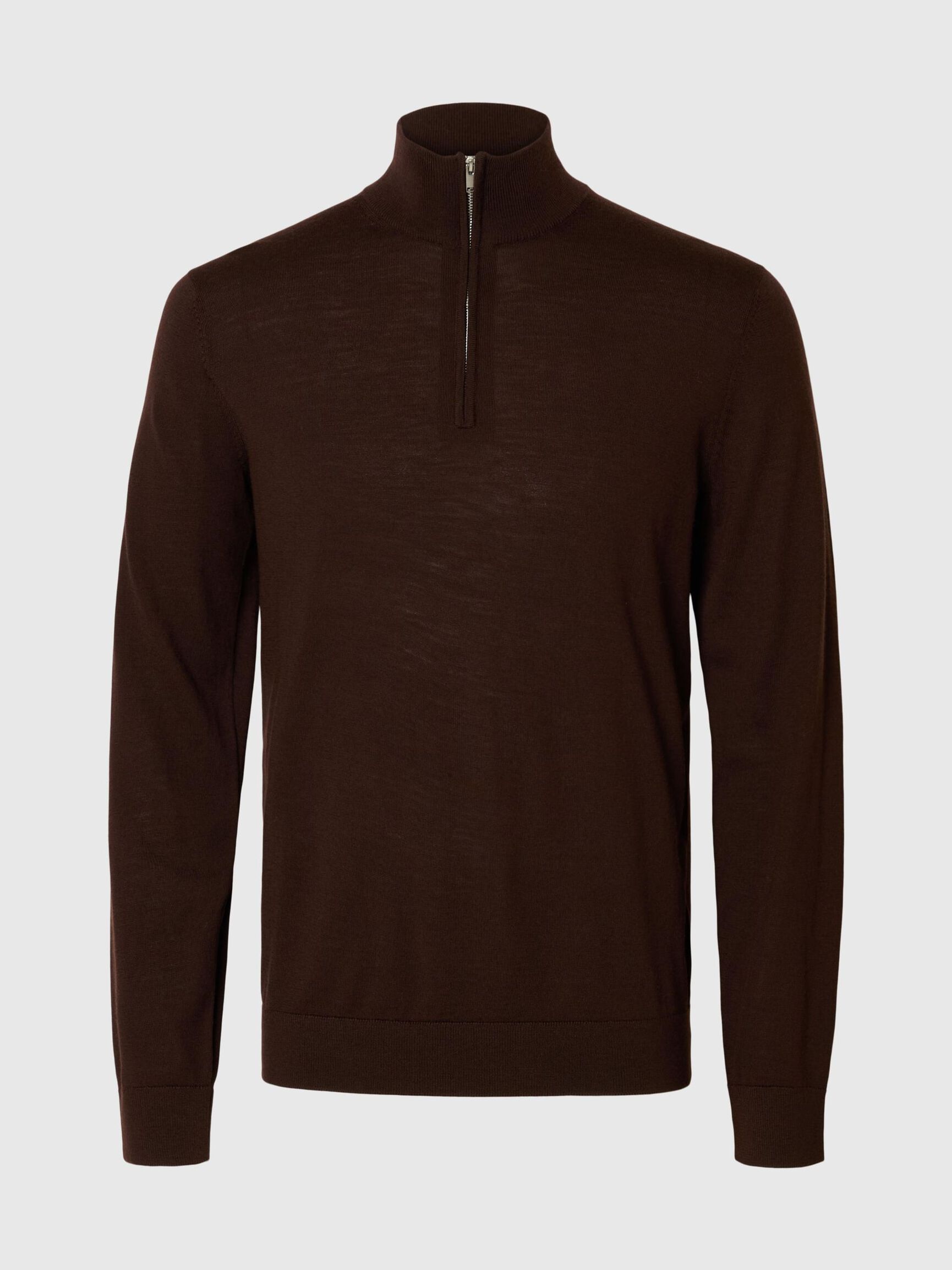 100% MERINO WOOL HALF-ZIP JUMPER, Demitasse, highres