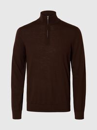 100% MERINO WOOL HALF-ZIP JUMPER, Demitasse, highres