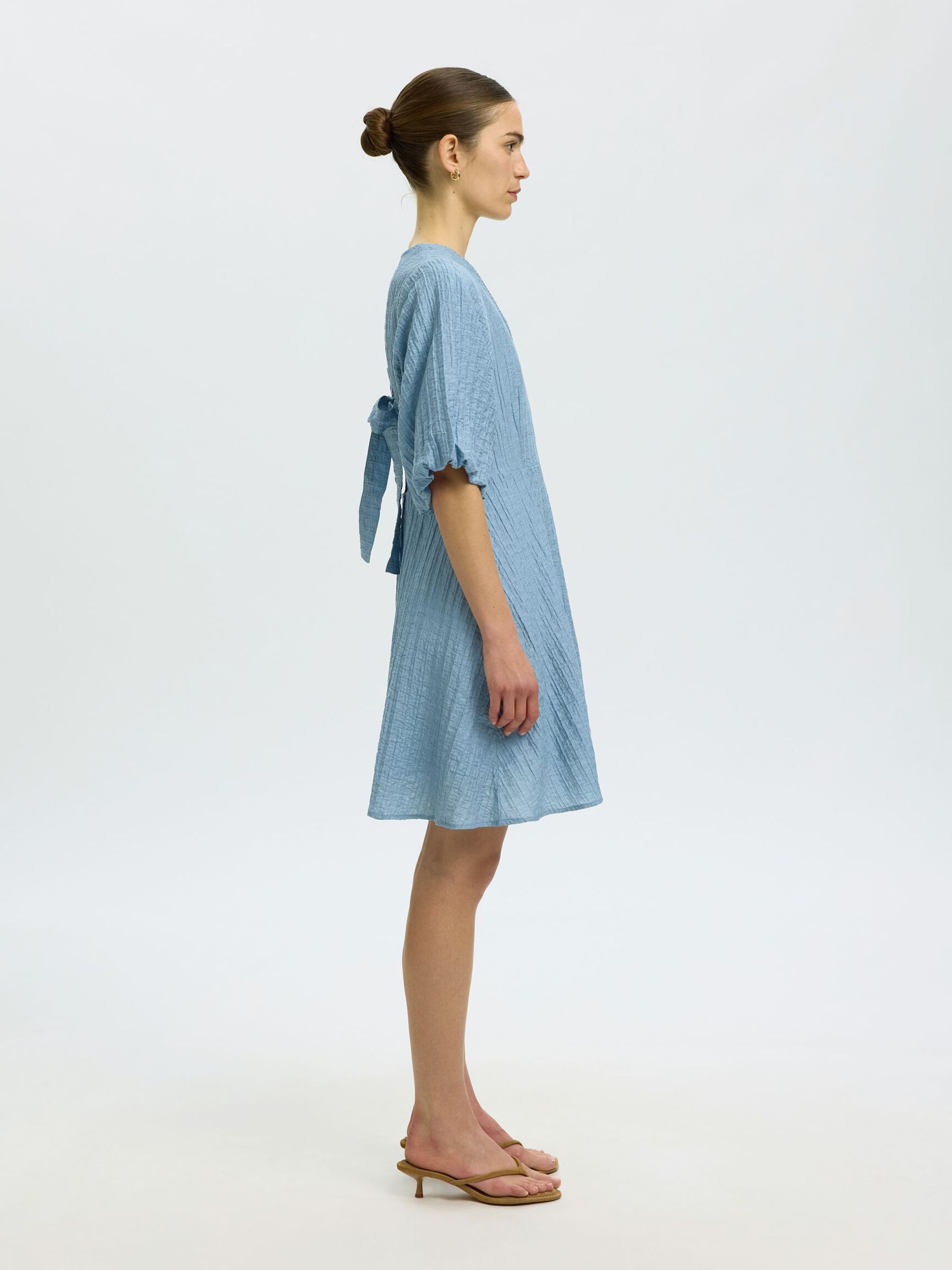 SHORT SLEEVED MINI DRESS, Dusty Blue, highres