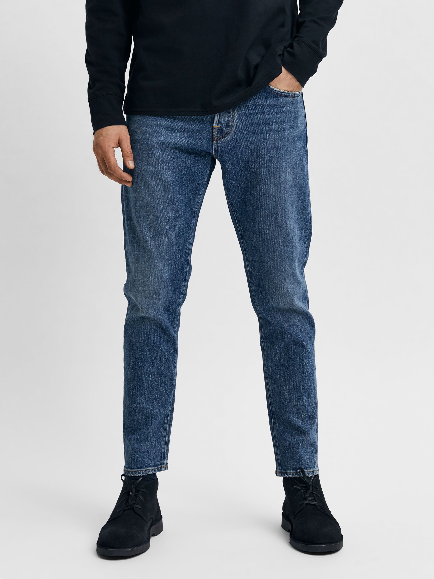 JEANSY ZE ZWĘŻANYMI NOGAWKAMI, Medium Blue Denim, highres