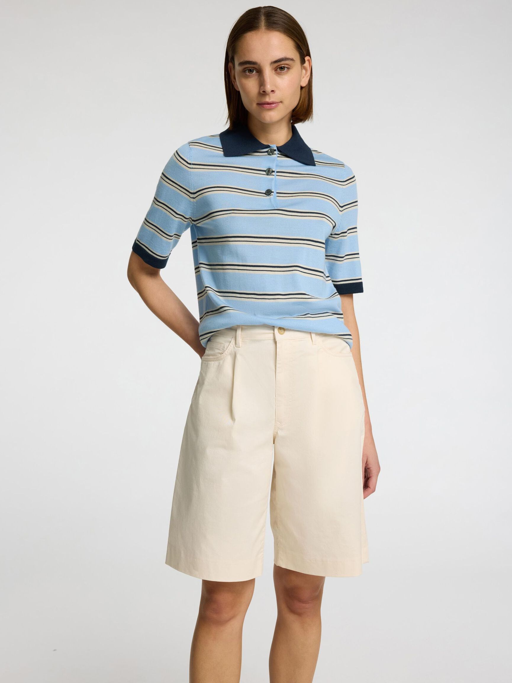 100% MERINOULD STRIKKET POLOSHIRT, Cerulean, highres