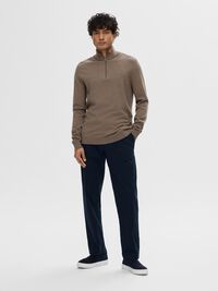 HALF-ZIP KNITTED JUMPER, Teak, highres