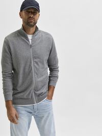 ZIP-UP STRICKJACKE, Medium Grey Melange, highres