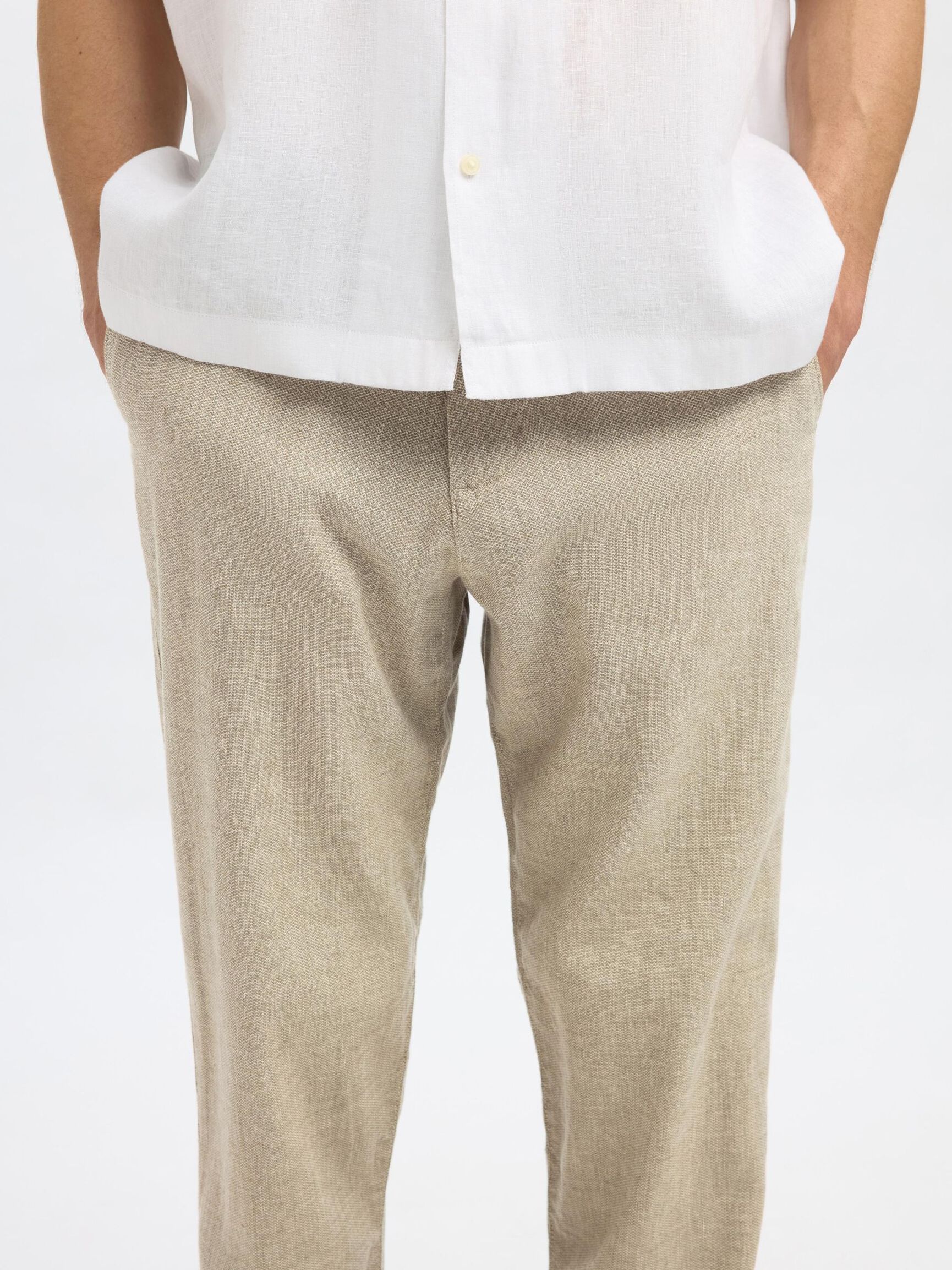 SLIM TAPERED LINEN BLEND TROUSERS, Vetiver, highres