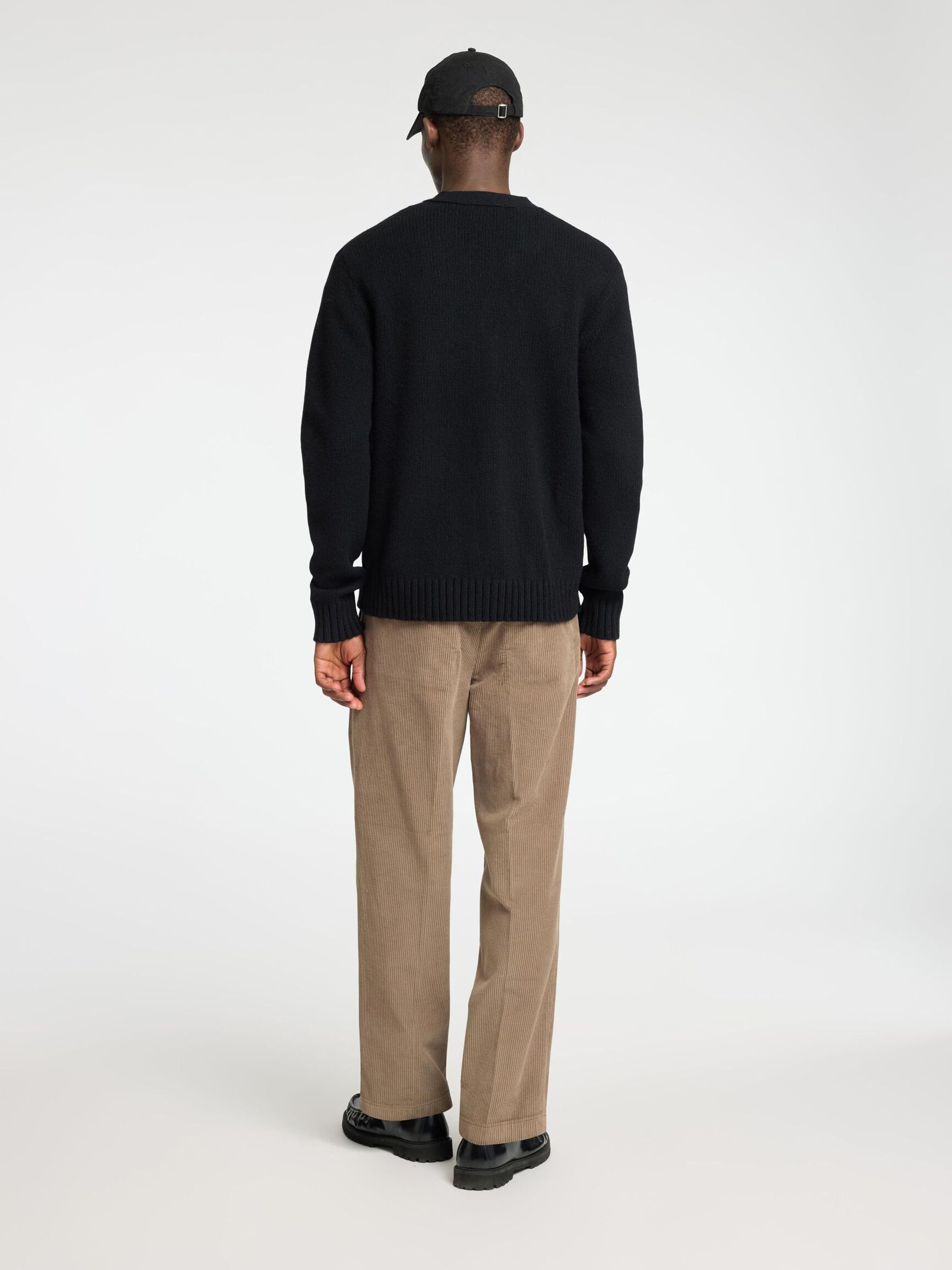 RELAXED FIT WOLLGEMISCH STRICKJACKE, Black, highres