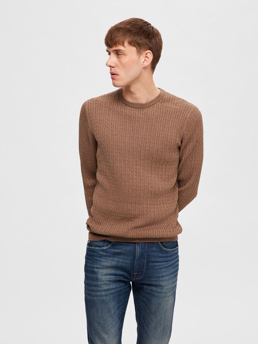 Selected IN KABELS GEBREID SWEATER, Teak, highres - 16090606_Teak_1048086_003.jpg