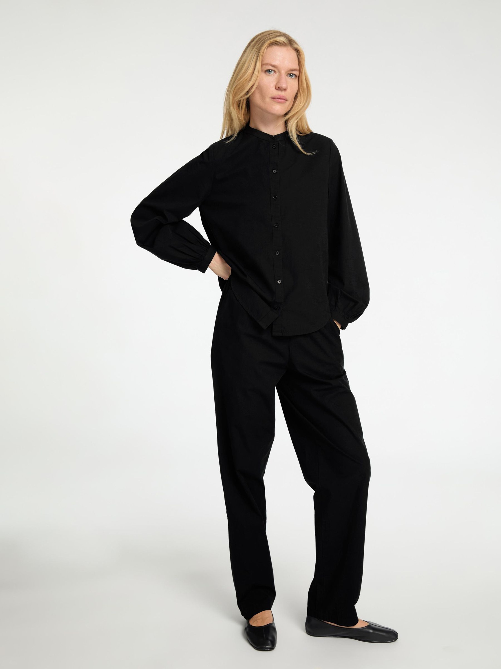 COTTON HIGH WAISTED TROUSERS, Black, highres