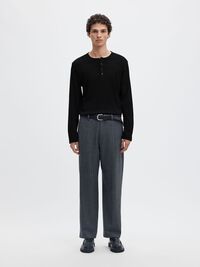 RIBBED BUTTON LONG-SLEEVED T-SHIRT, Black, highres