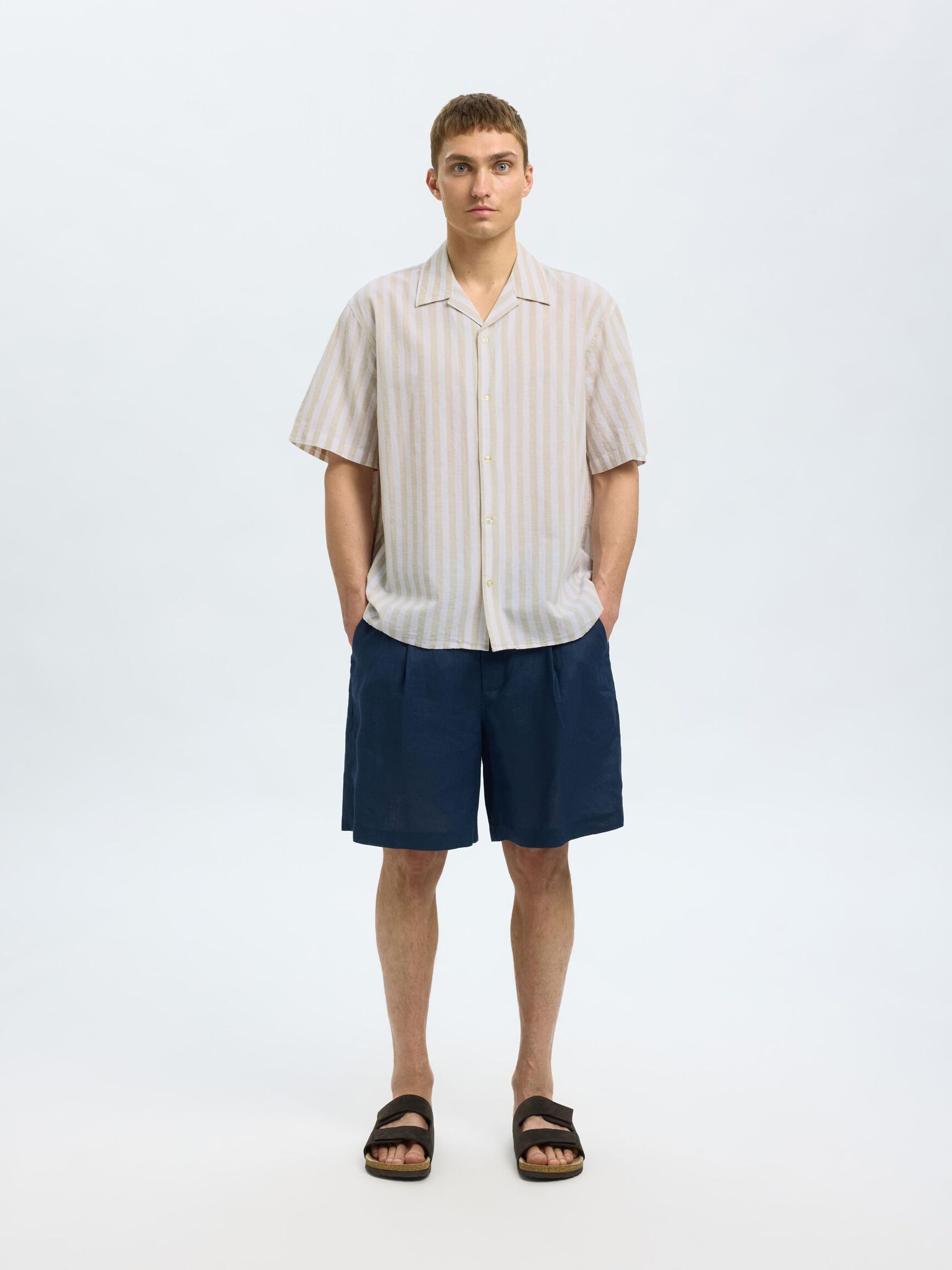 LINEN BLEND SHORT SLEEVED SHIRT, Pure Cashmere, highres