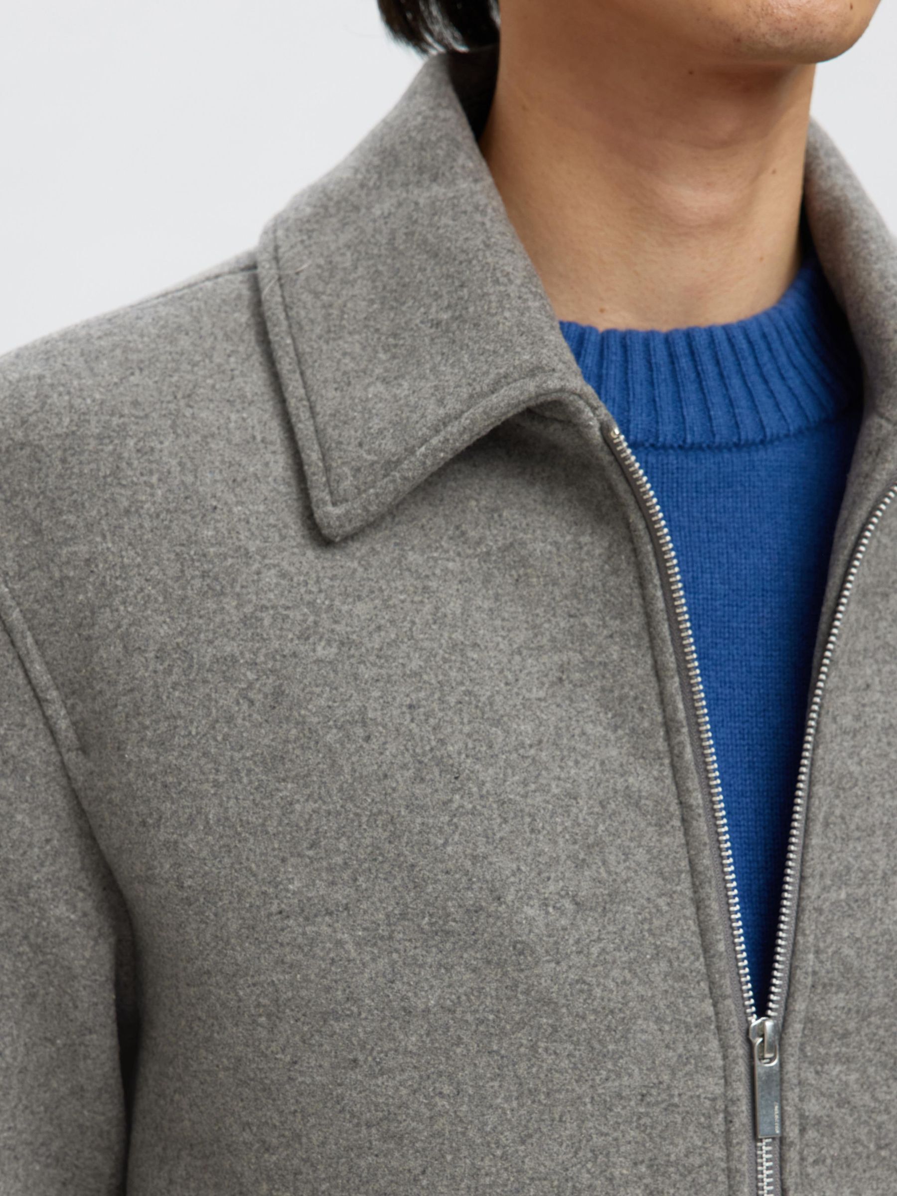 WOOL BLEND SHORT JACKET, Grey Melange, highres