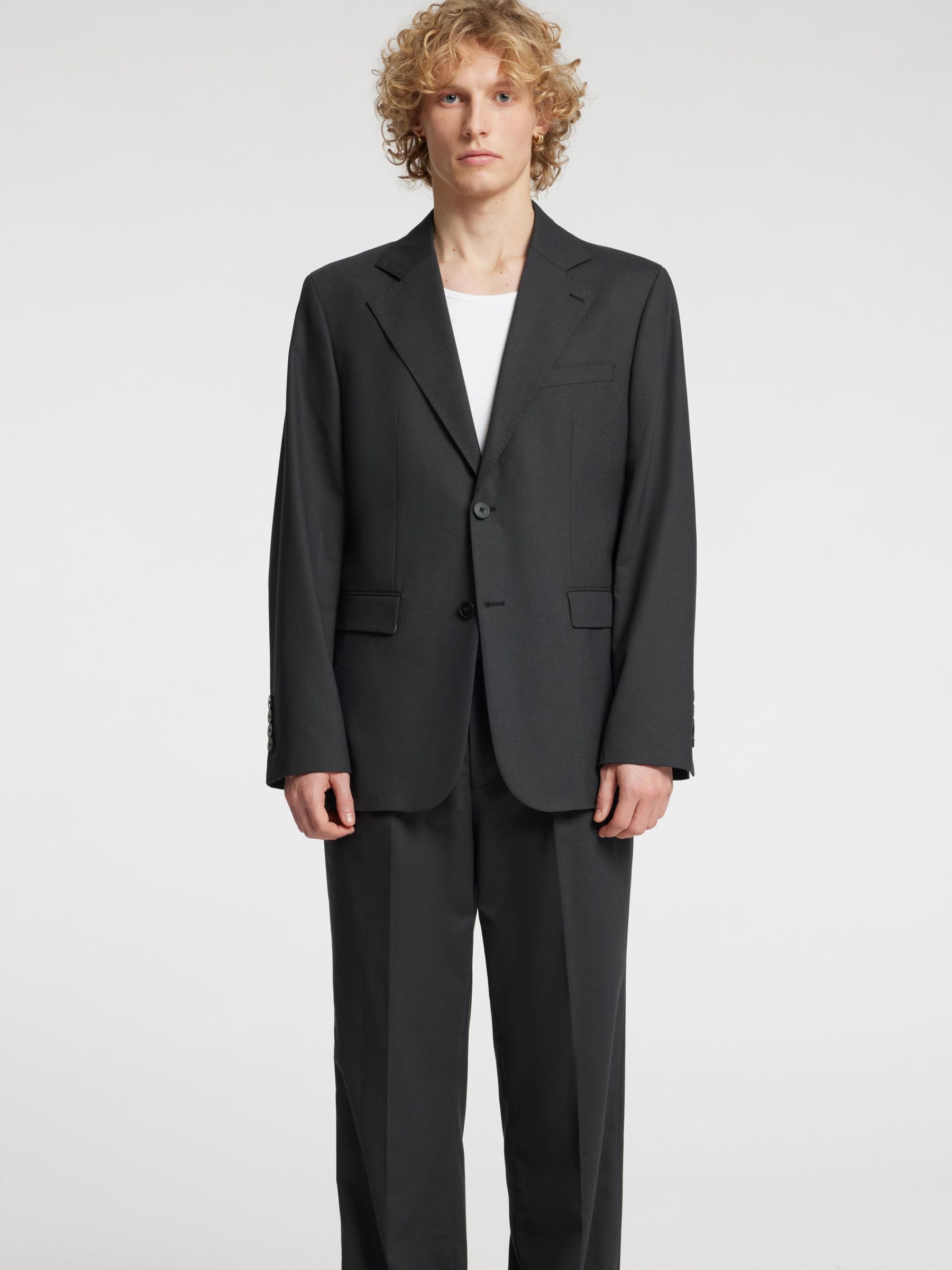 RELAXED FIT WOOL BLAZER, Black, highres