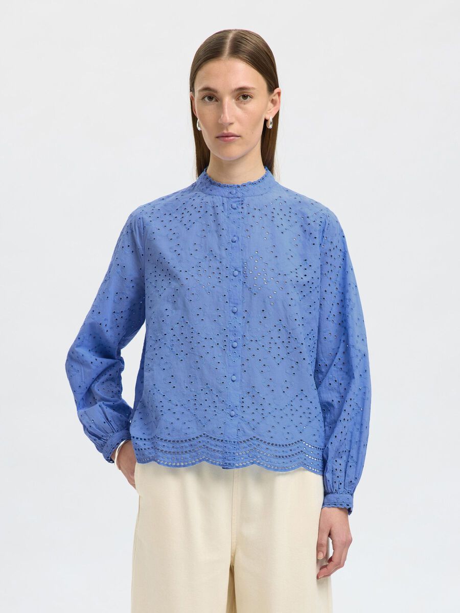 Selected BRODERIE ANGLAISE SHIRT, Cornflower Blue, highres - 16092185_CornflowerBlue_003.jpg