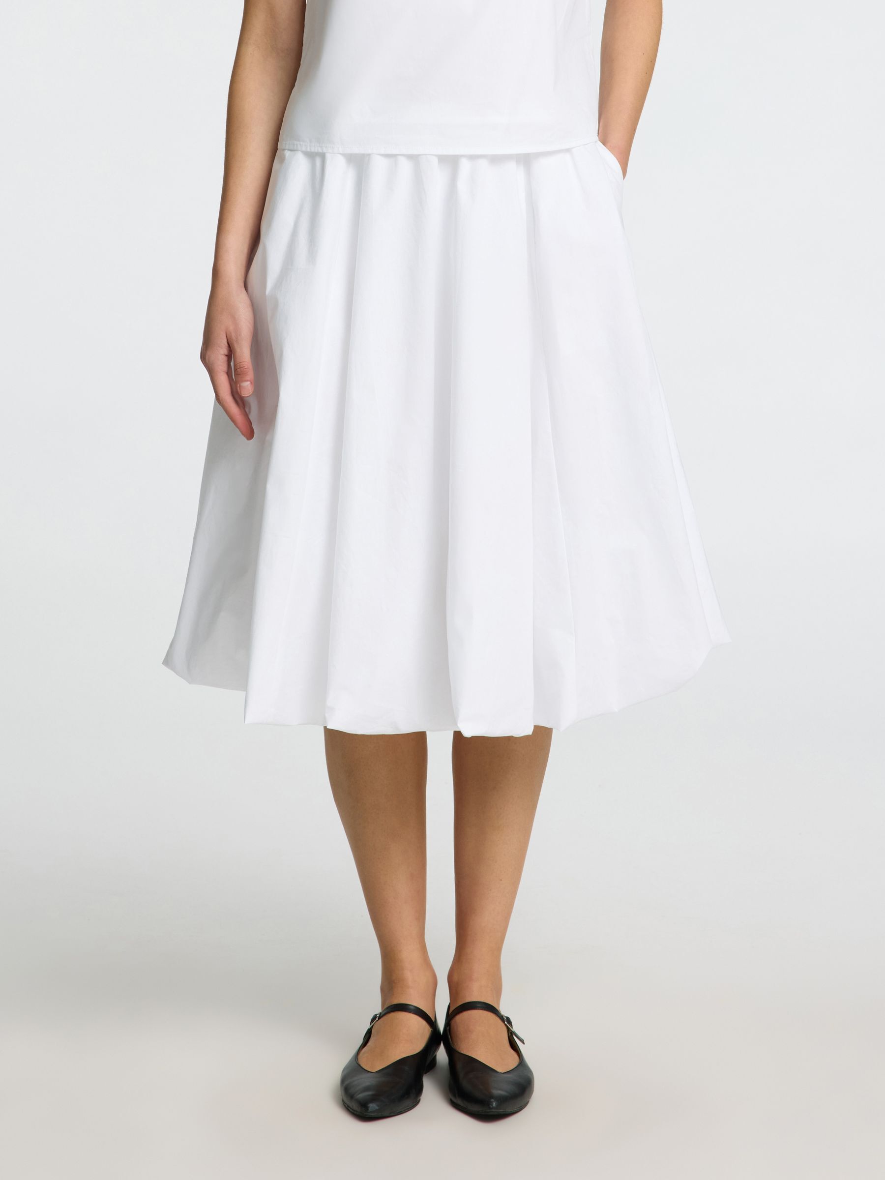 BUBBLE HEM MIDI SKIRT, Bright White, highres