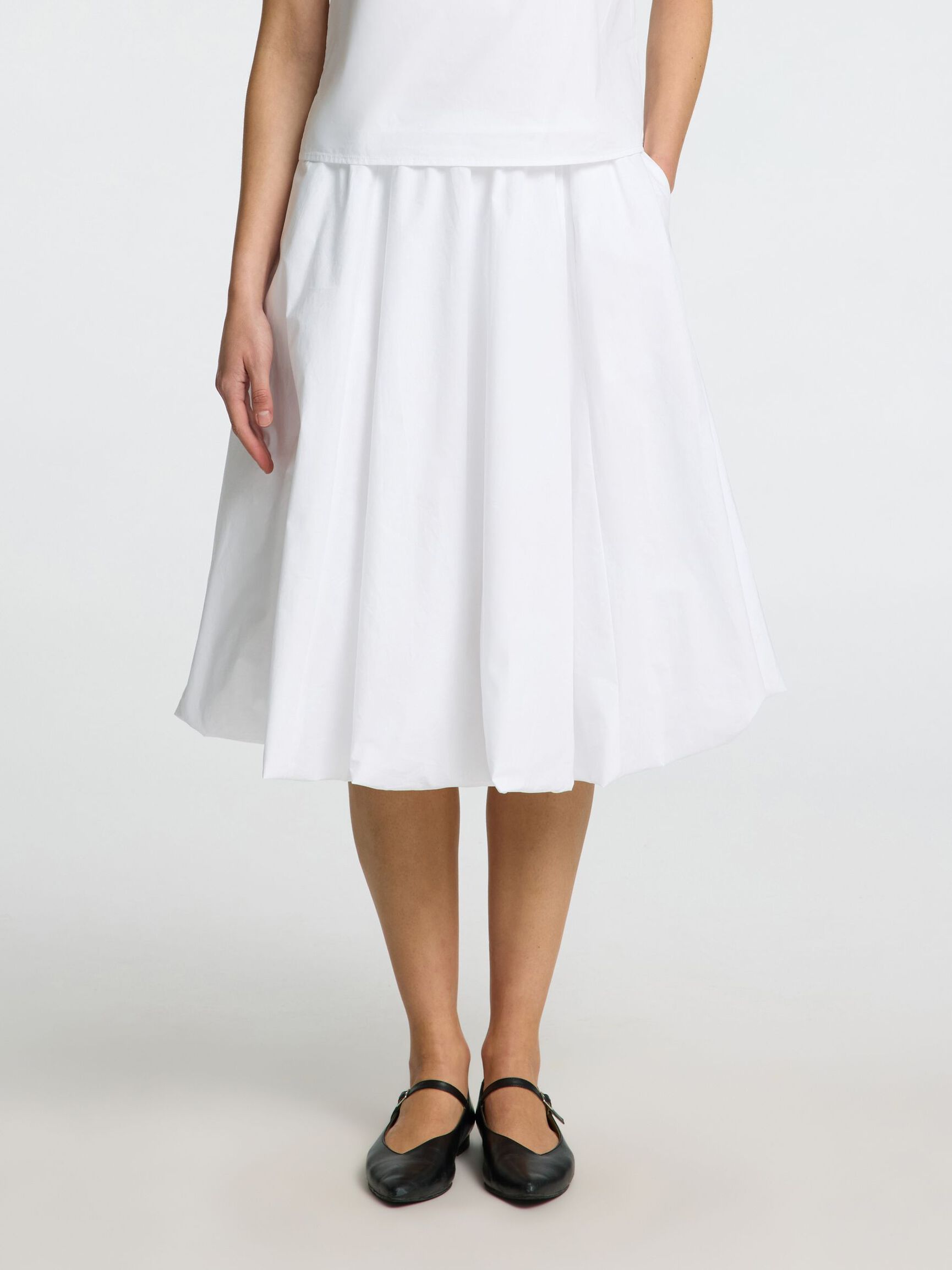 BUBBLE HEM MIDI SKIRT, Bright White, highres