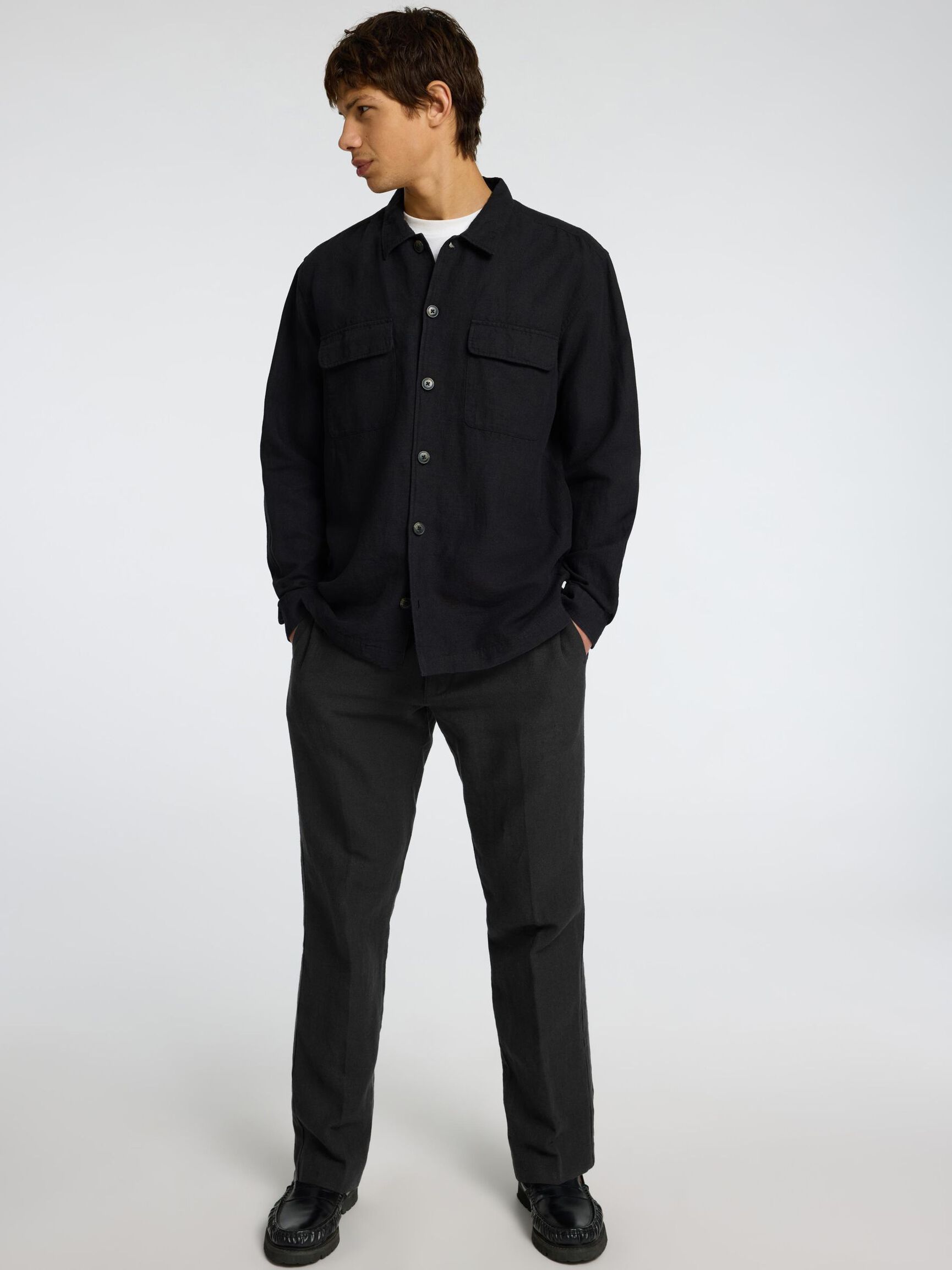 196 STRAIGHT FIT LINEN-BLEND TROUSERS, Black, highres