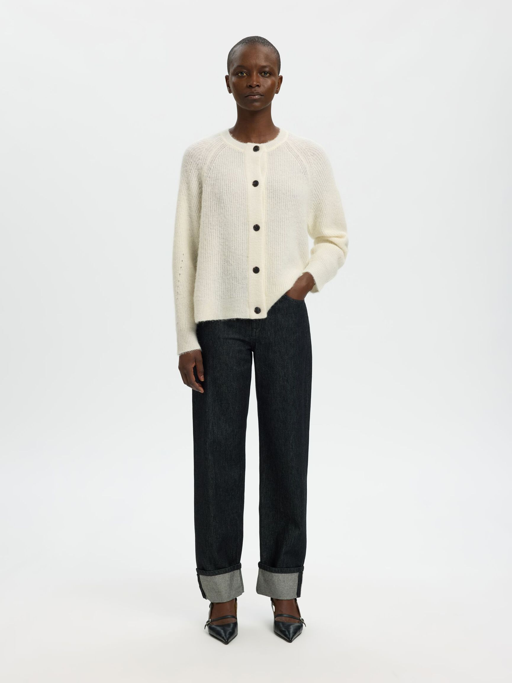 WOOL BLEND CARDIGAN, Snow White, highres