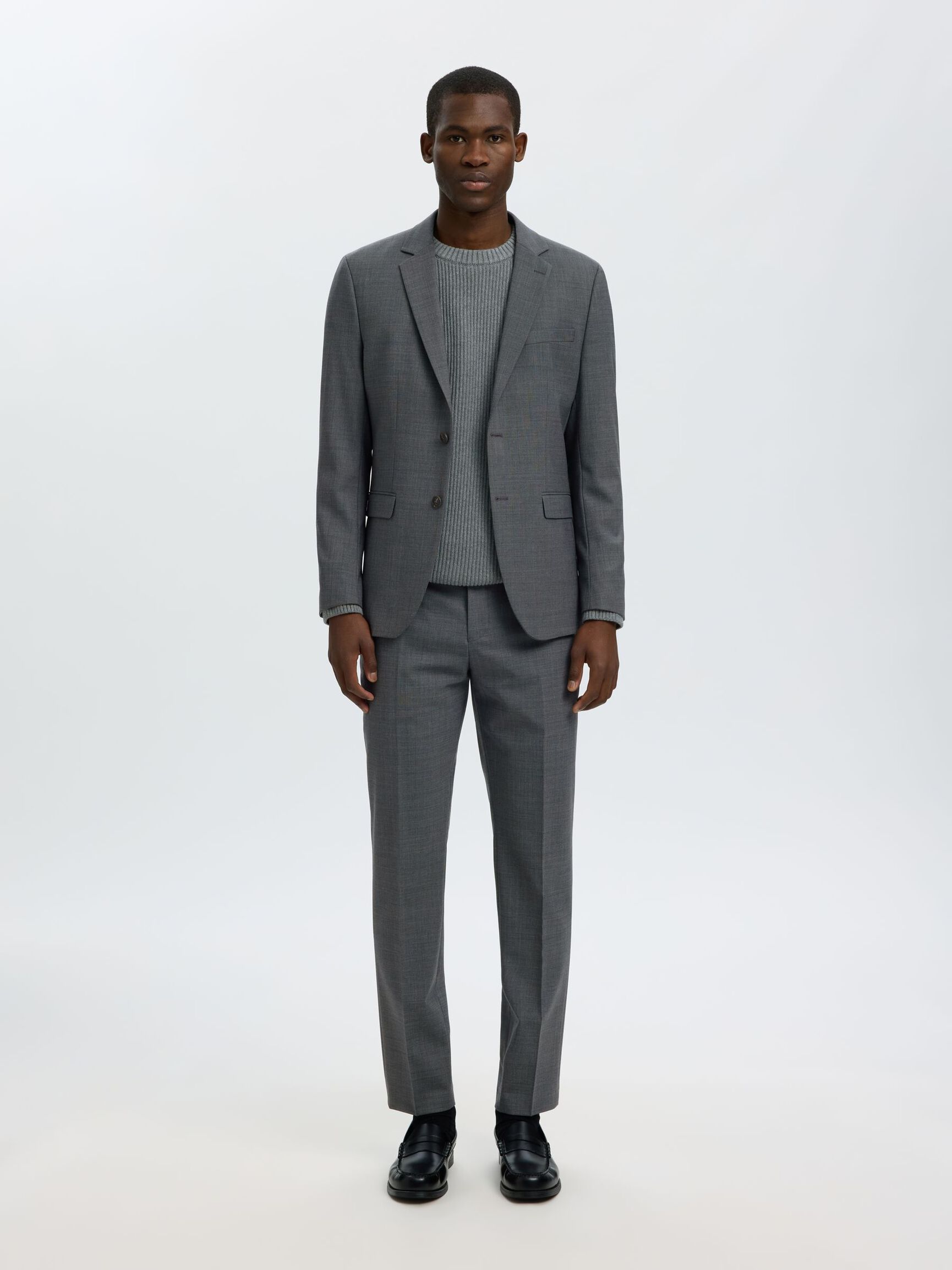 WOOL BLEND BLAZER, Dark Grey, highres