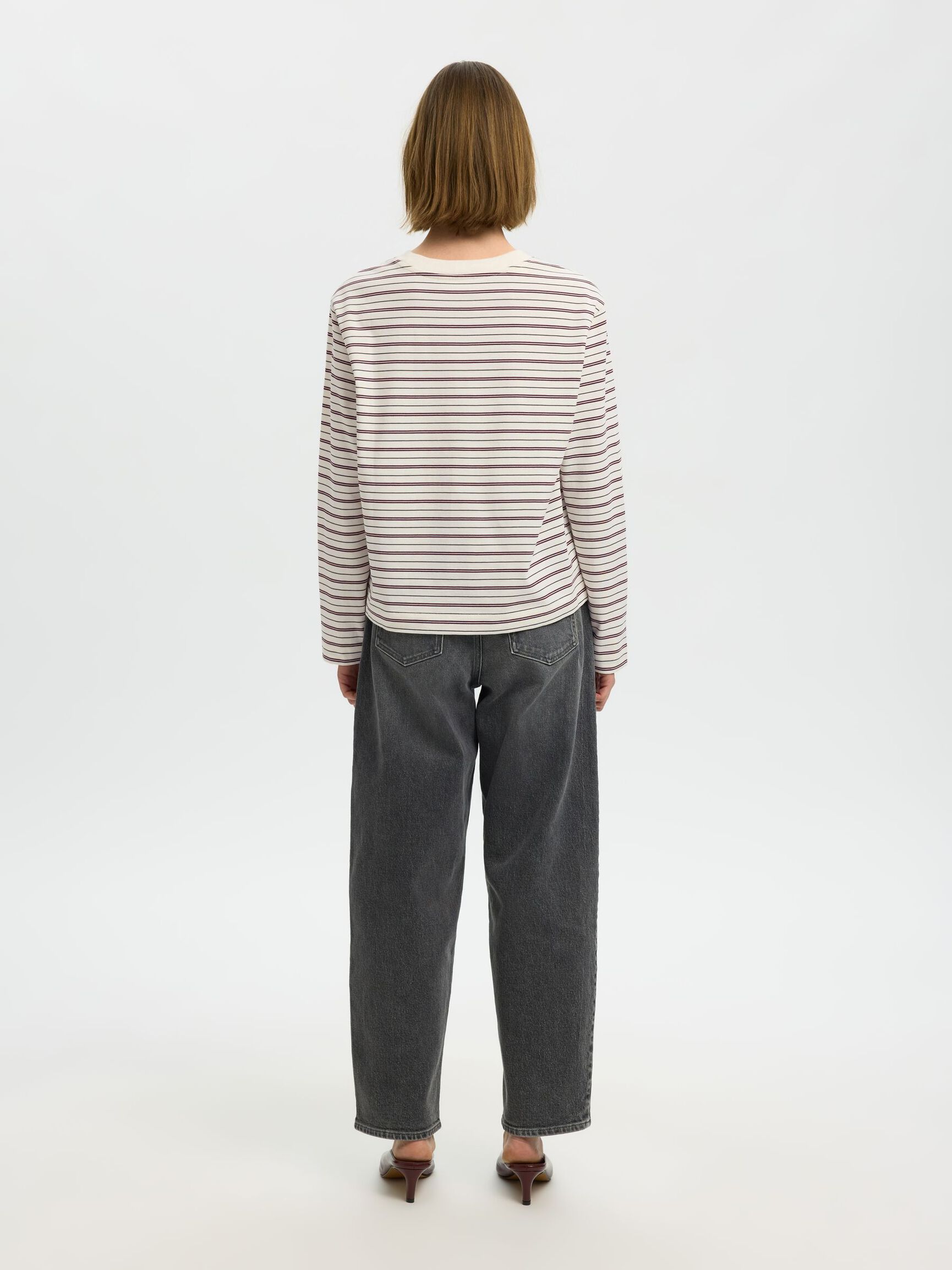 GESTREEPT T-SHIRT MET LANGE MOUWEN, Tawny Port, highres