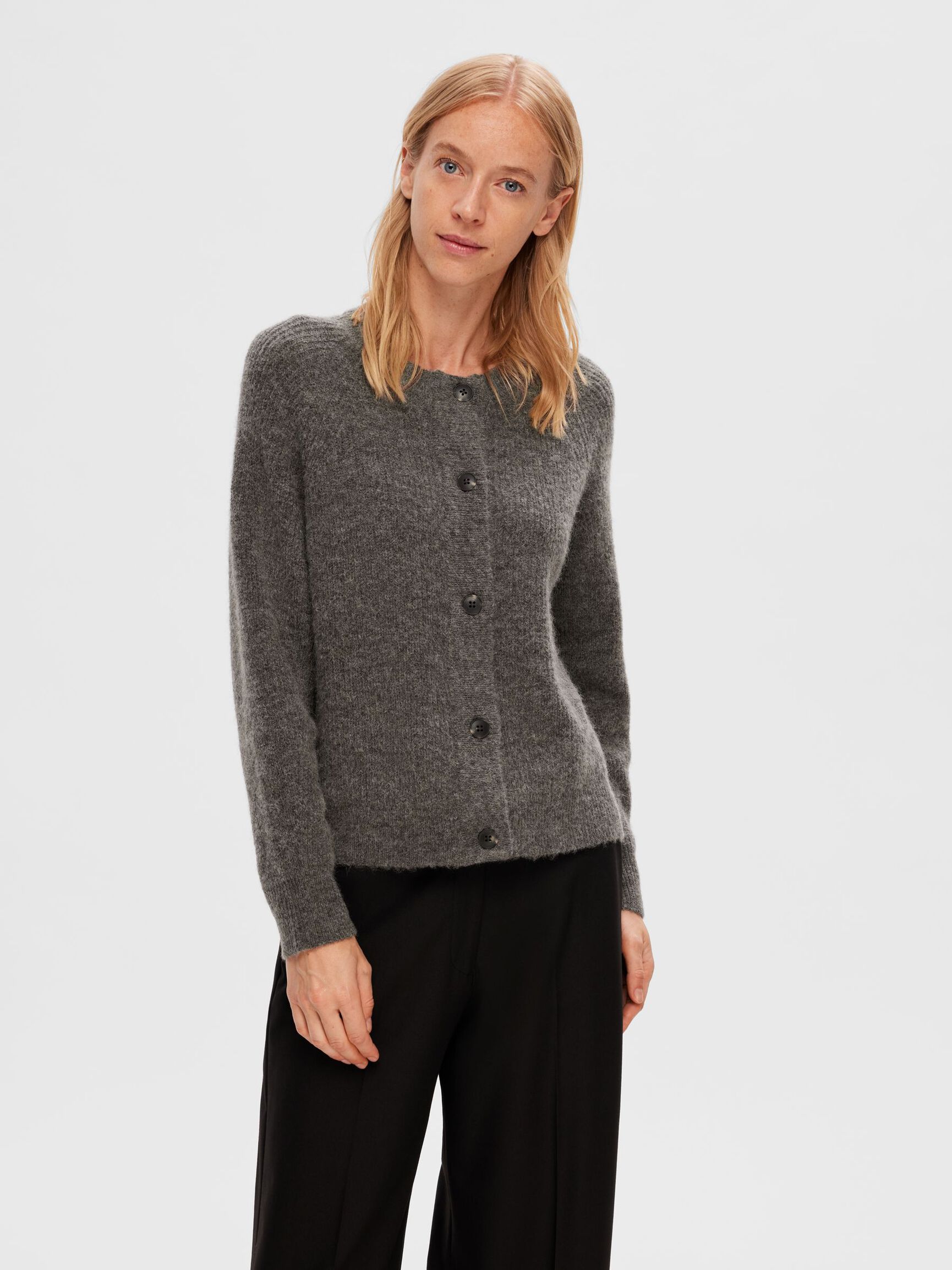 LONG-SLEEVED CARDIGAN, Medium Grey Melange, highres