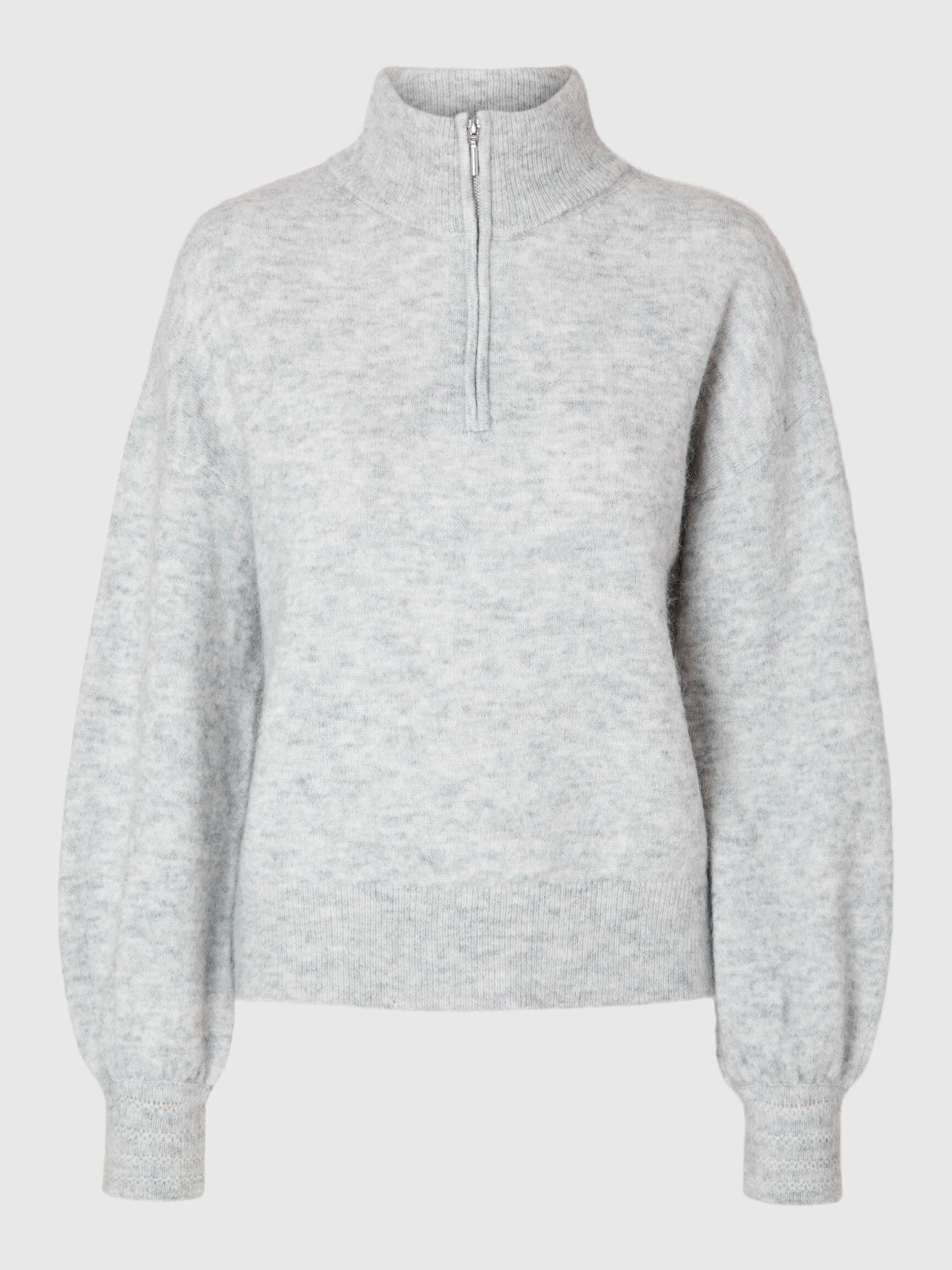WOOL BLEND  HALF-ZIP JUMPER, Light Grey Melange, highres