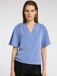 PRENDA DE MANGA CORTA TOP DE CUELLO EN PICO, Cornflower Blue, highres