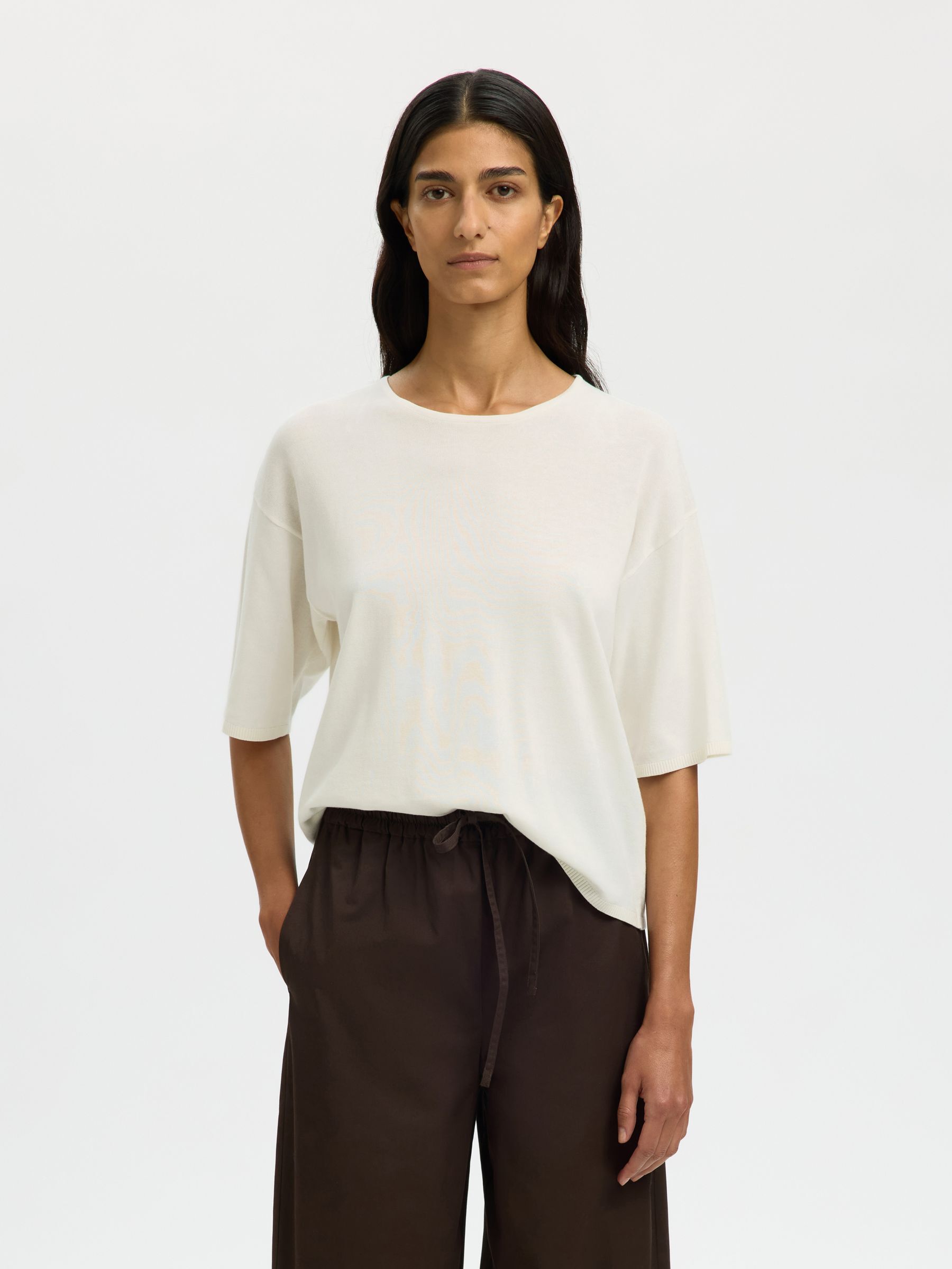 COTTON 2/4 SLEEVED BLOUSE, Snow White, highres