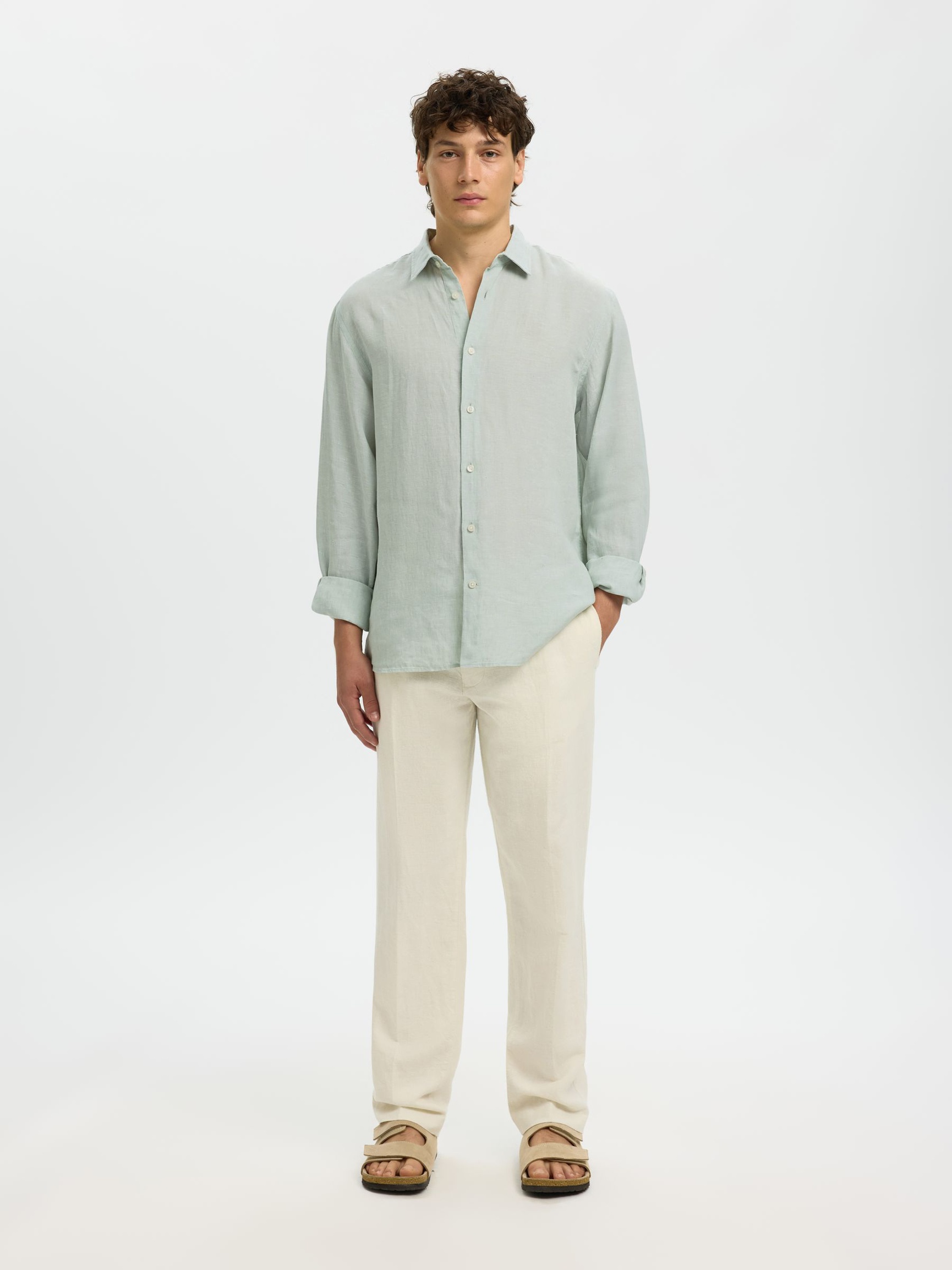 100% LINEN SHIRT, Aqua Gray, highres