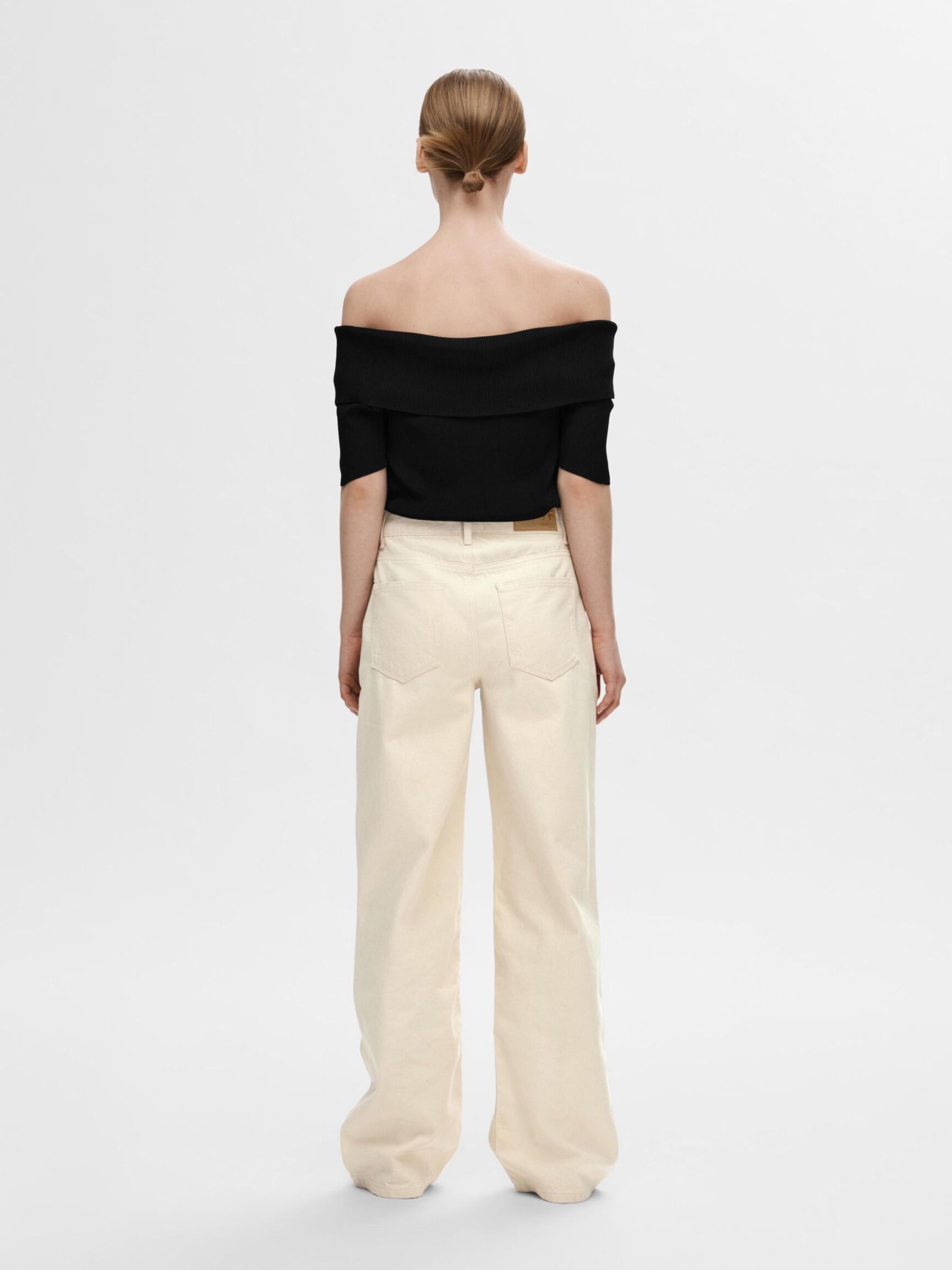 OFF-SHOULDER STRIKKET TOP, Black, highres