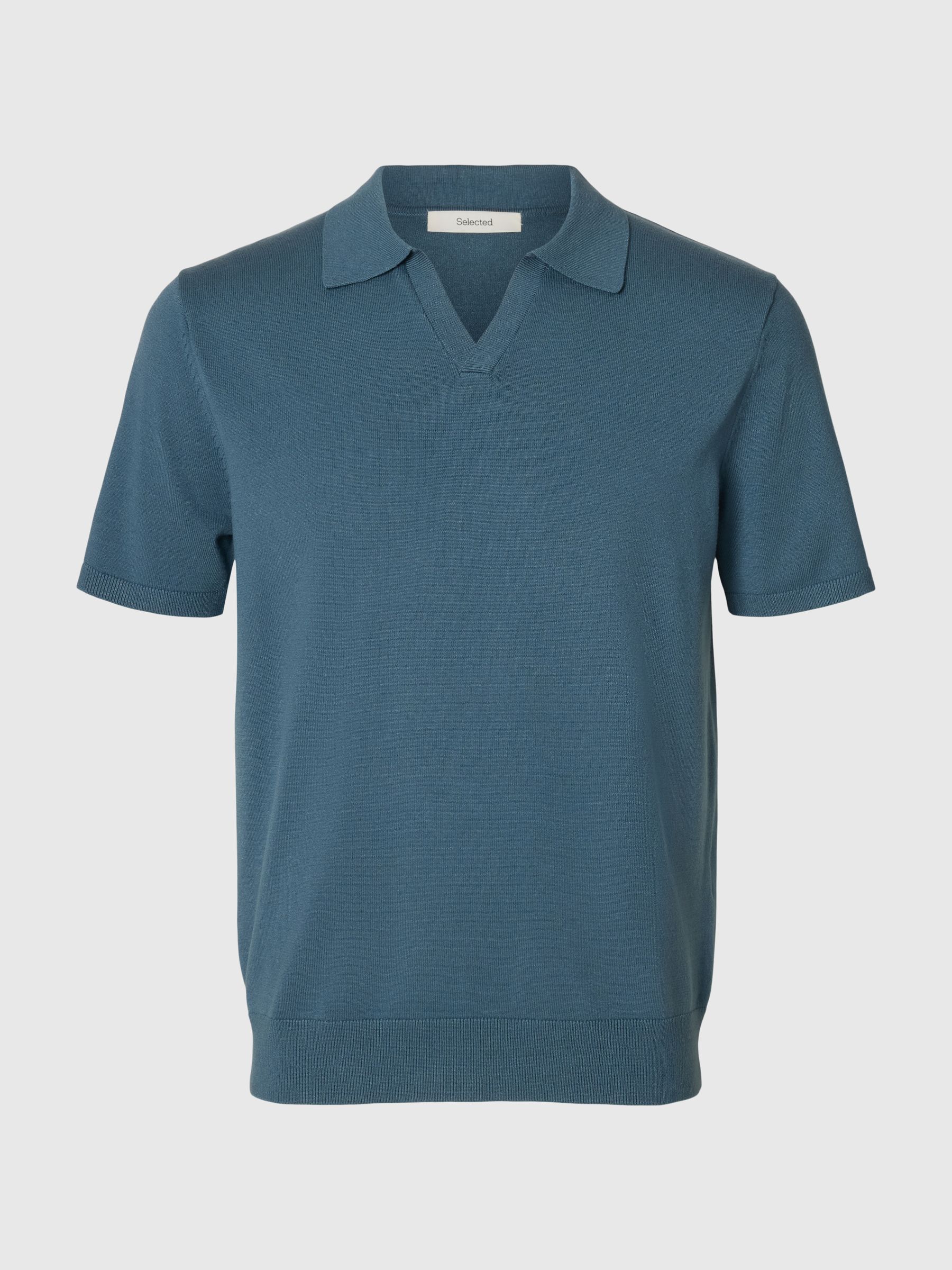 KNITTED POLO SHIRT, Blue Mirage, highres