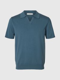 KNITTED POLO SHIRT, Blue Mirage, highres