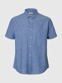 KLASSISK KORTÆRMET SKJORTE, Medium Blue Denim, highres