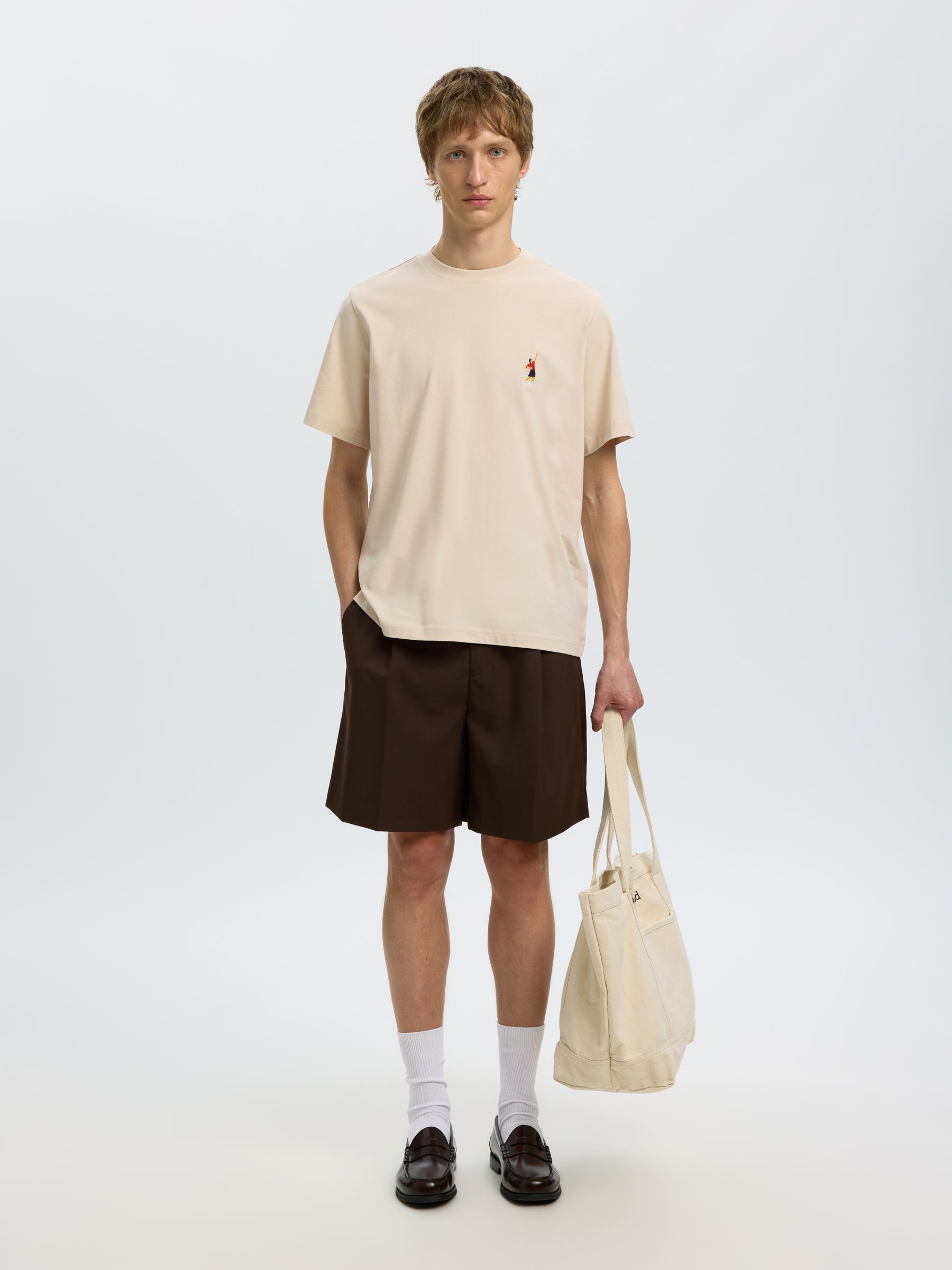 EMBROIDERED T-SHIRT, Oatmeal, highres