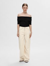 OFF-SHOULDER KNITTED TOP, Black, highres